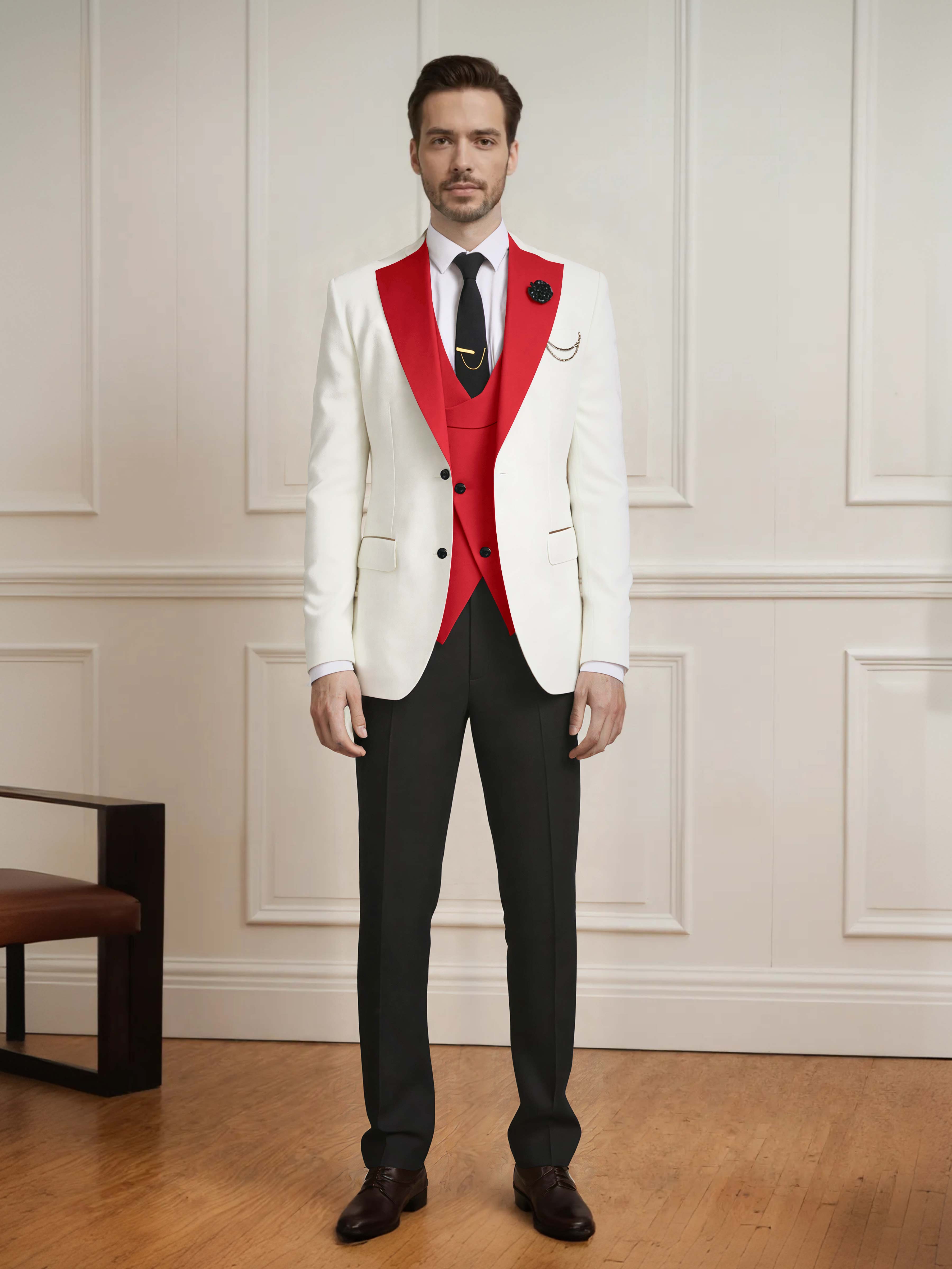 Sharp Men's One Button Contrast Finishes 3 Pieces Suits