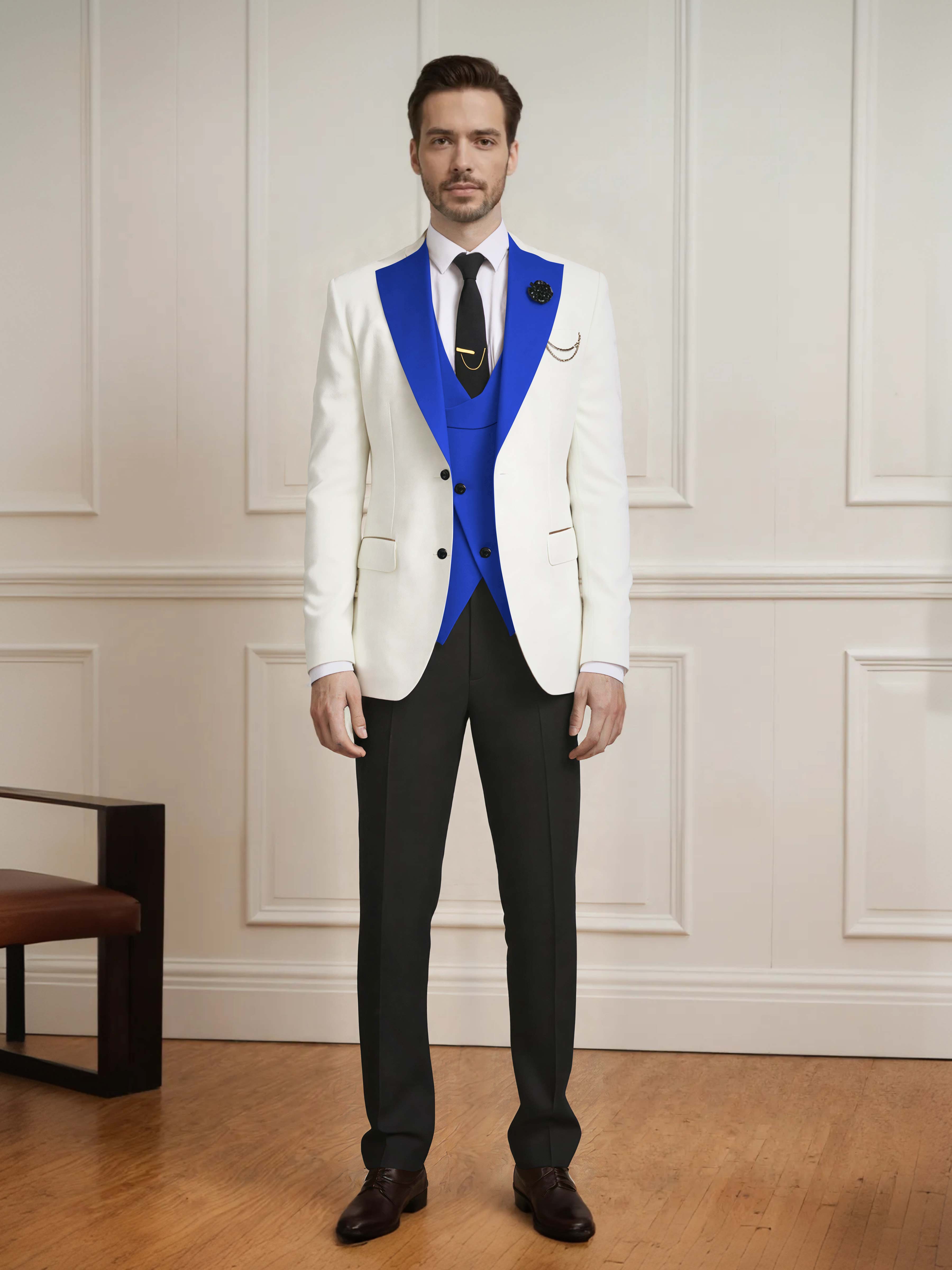 Sharp Men's One Button Contrast Finishes 3 Pieces Suits