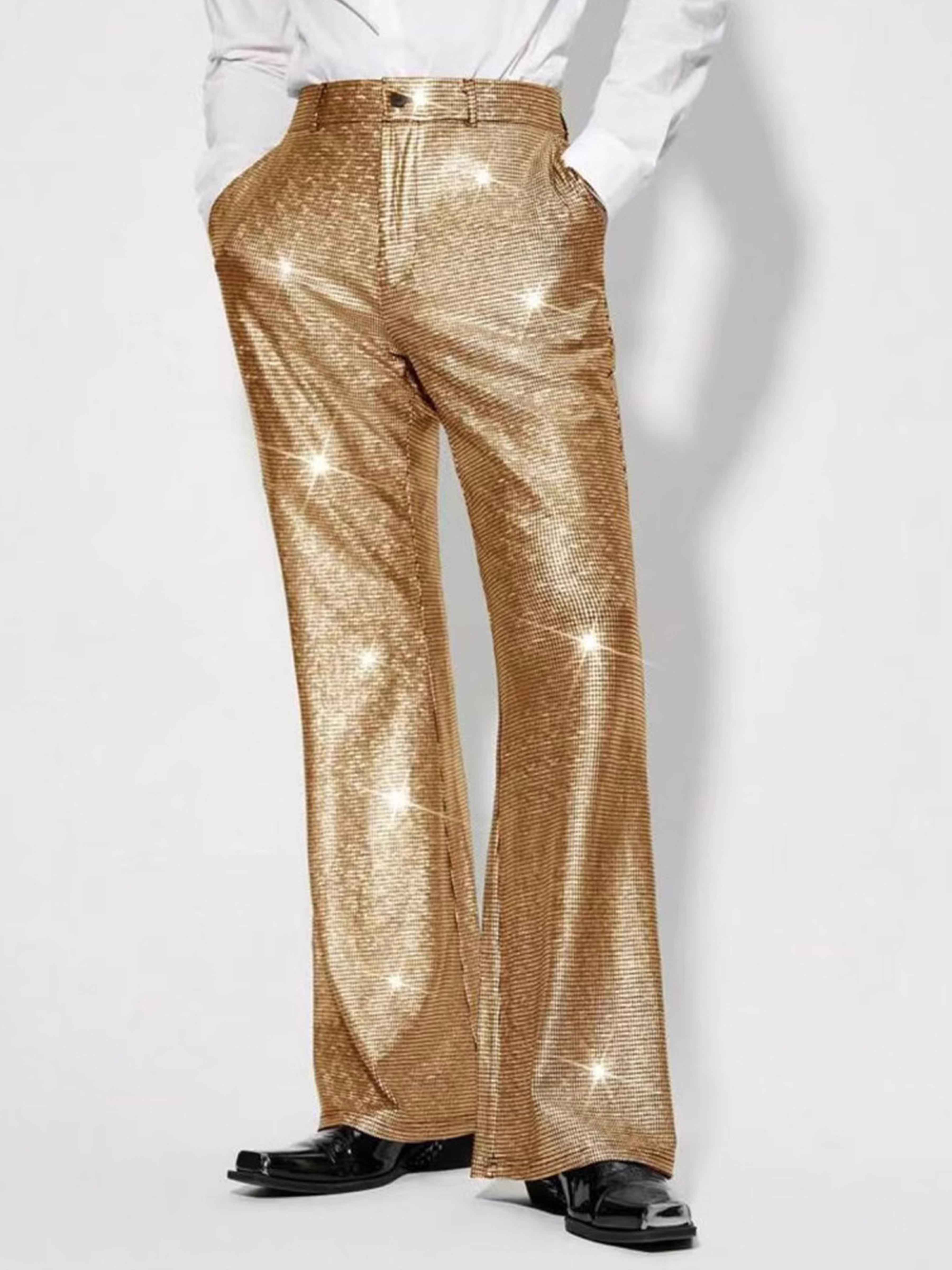 Shiny Sequined Mid-rise Straight Leg Standard Fit Formal Trousers