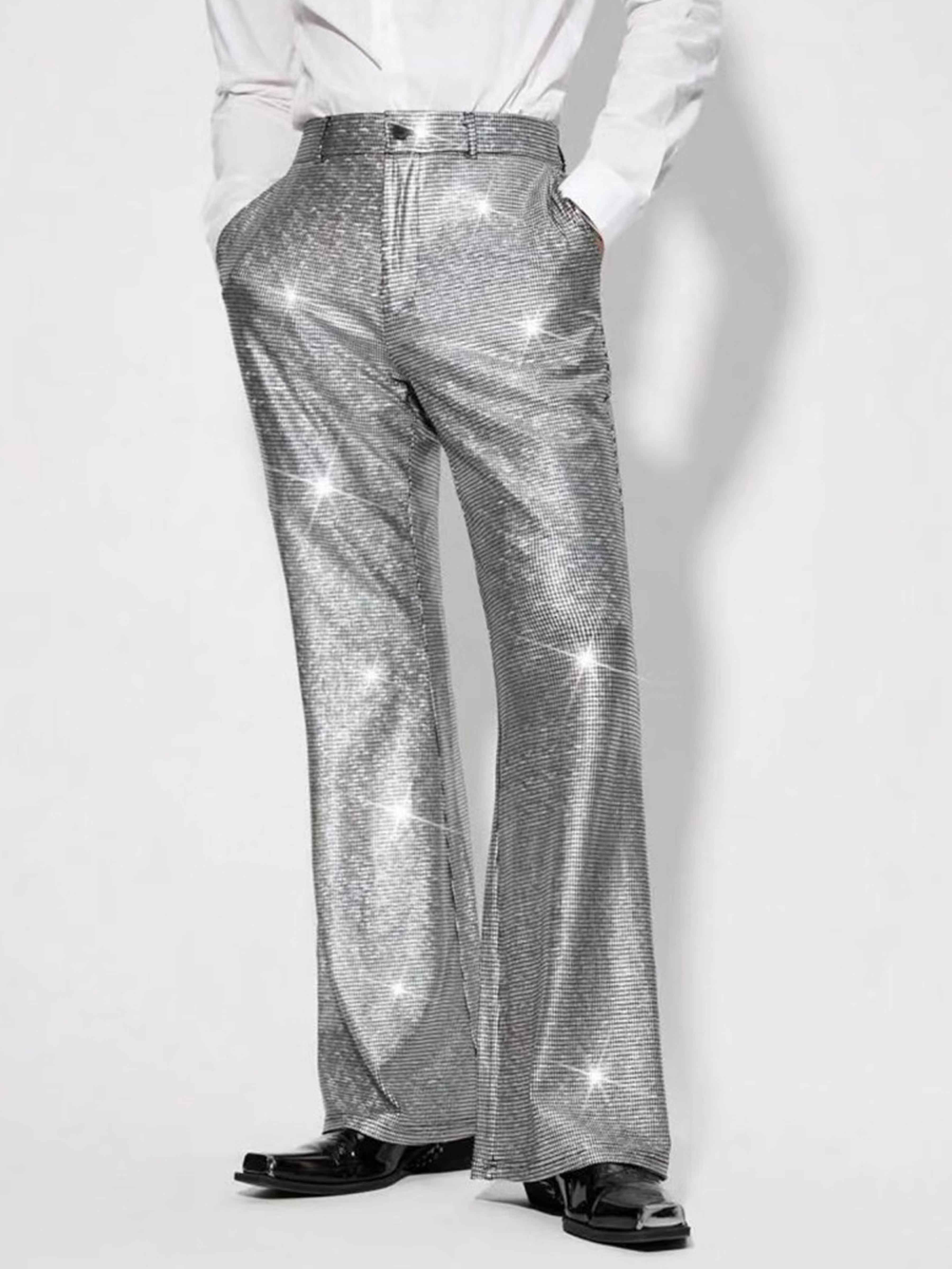 Shiny Sequined Mid-rise Straight Leg Standard Fit Formal Trousers