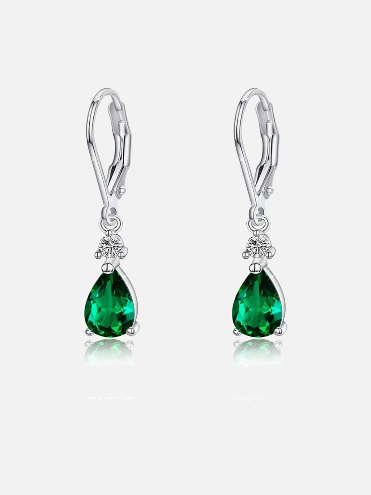 Silver Leverback Crystal Teardrop Earrings