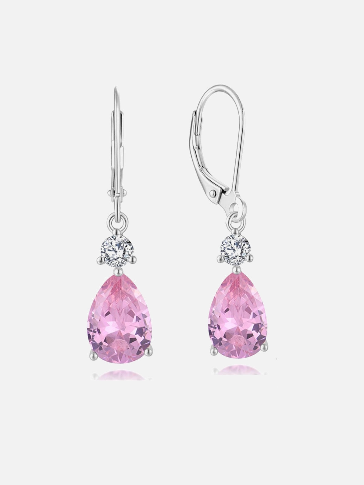 Silver Leverback Crystal Teardrop Earrings