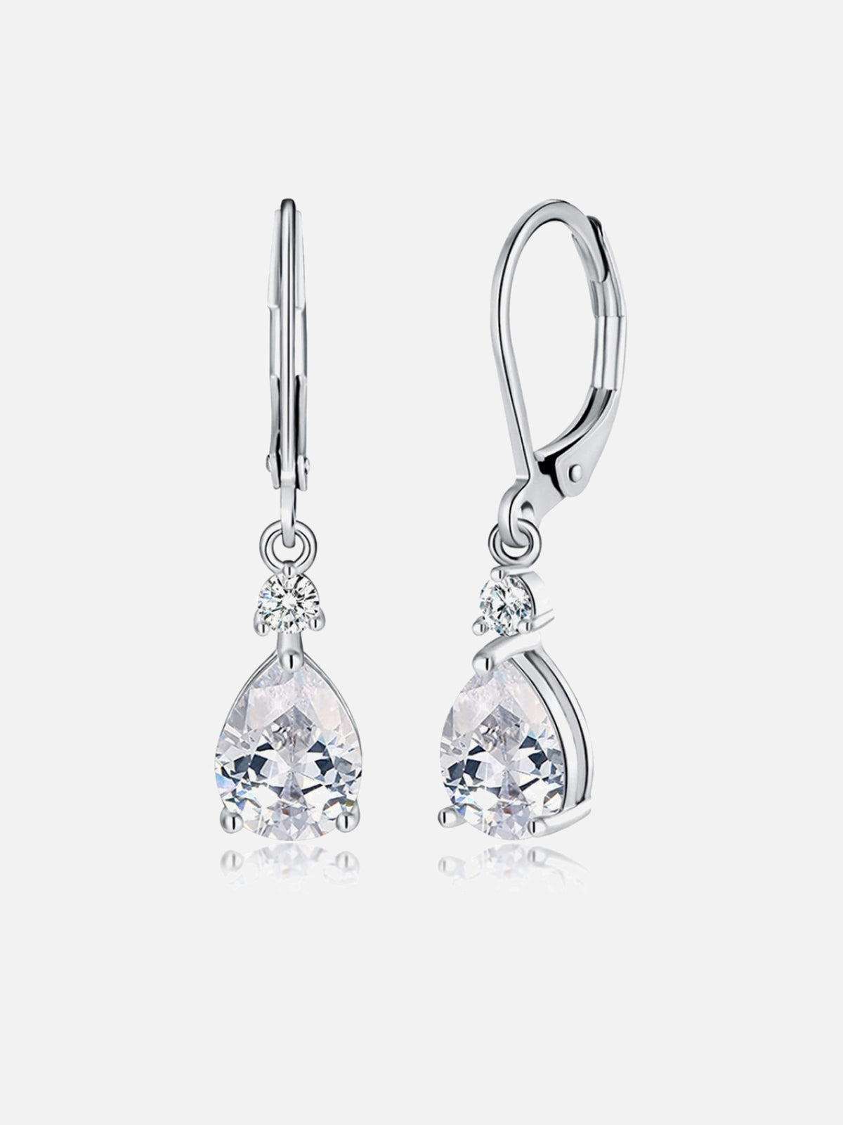 Silver Leverback Crystal Teardrop Earrings
