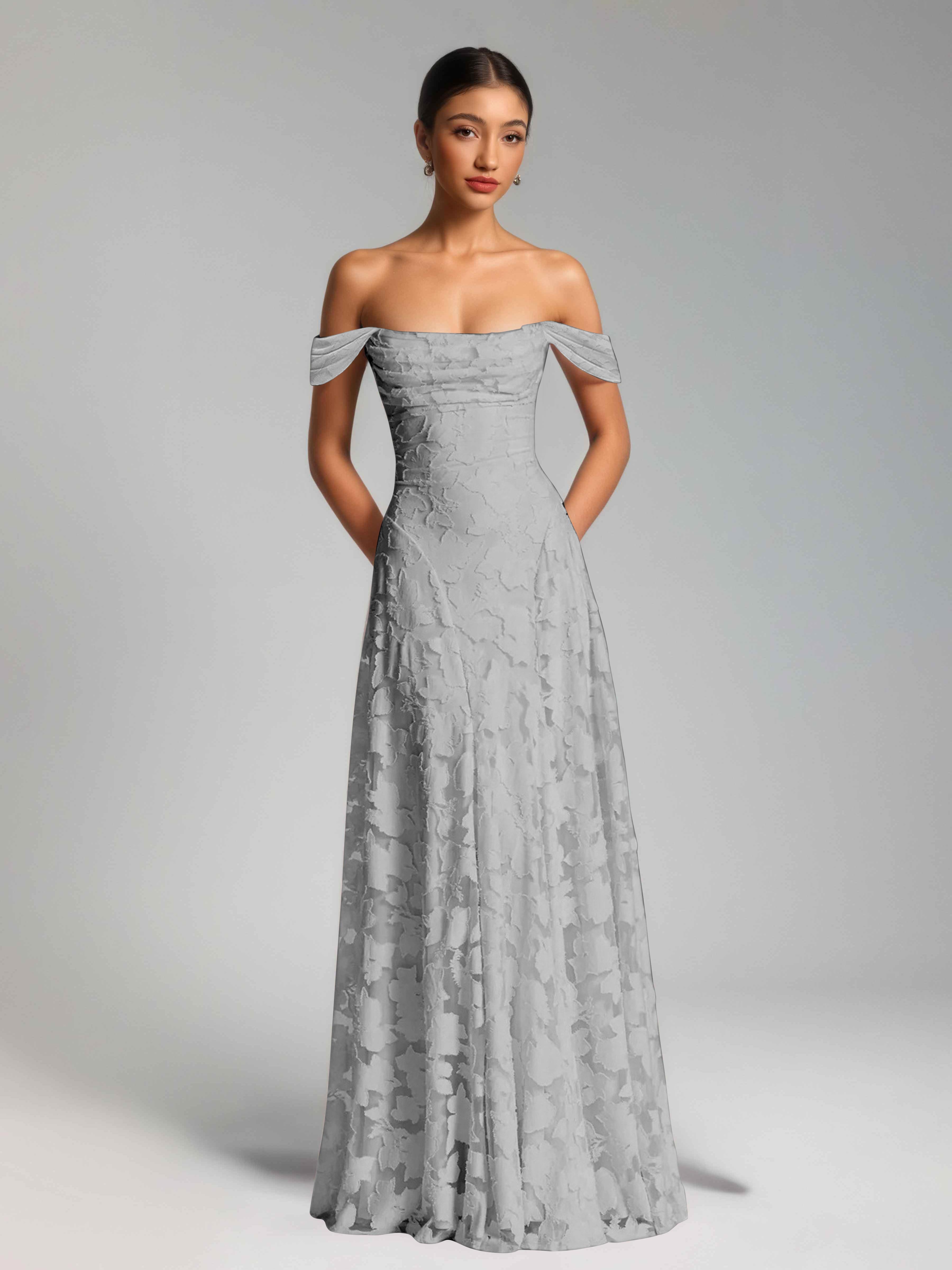 Oraelithra Charming A-Line Off the Shoulder Long Jacquard Bridesmaid D