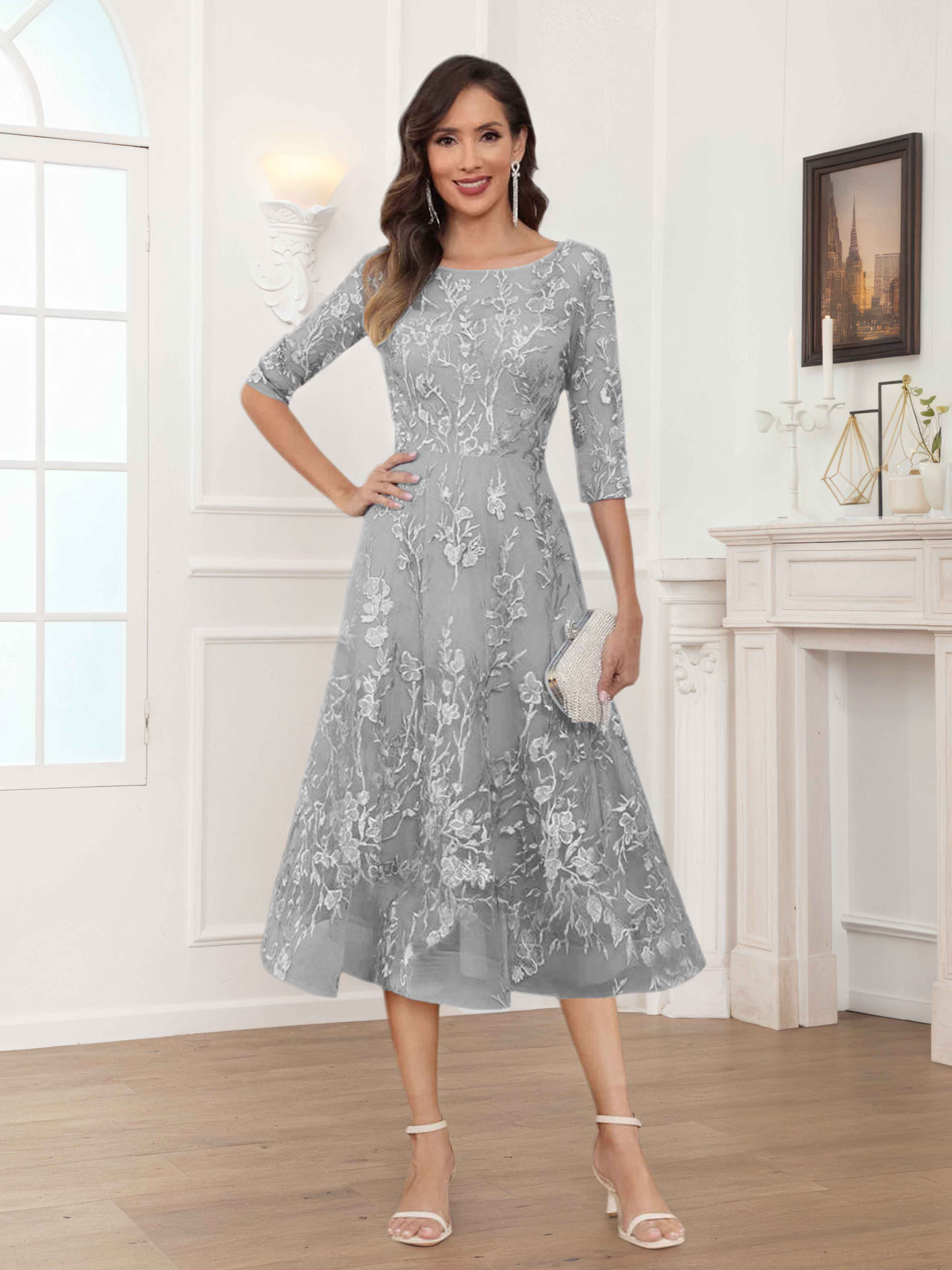 Pax Exquisite A-Line Illusion Lace Tea Length Mother of The Bride Dresses