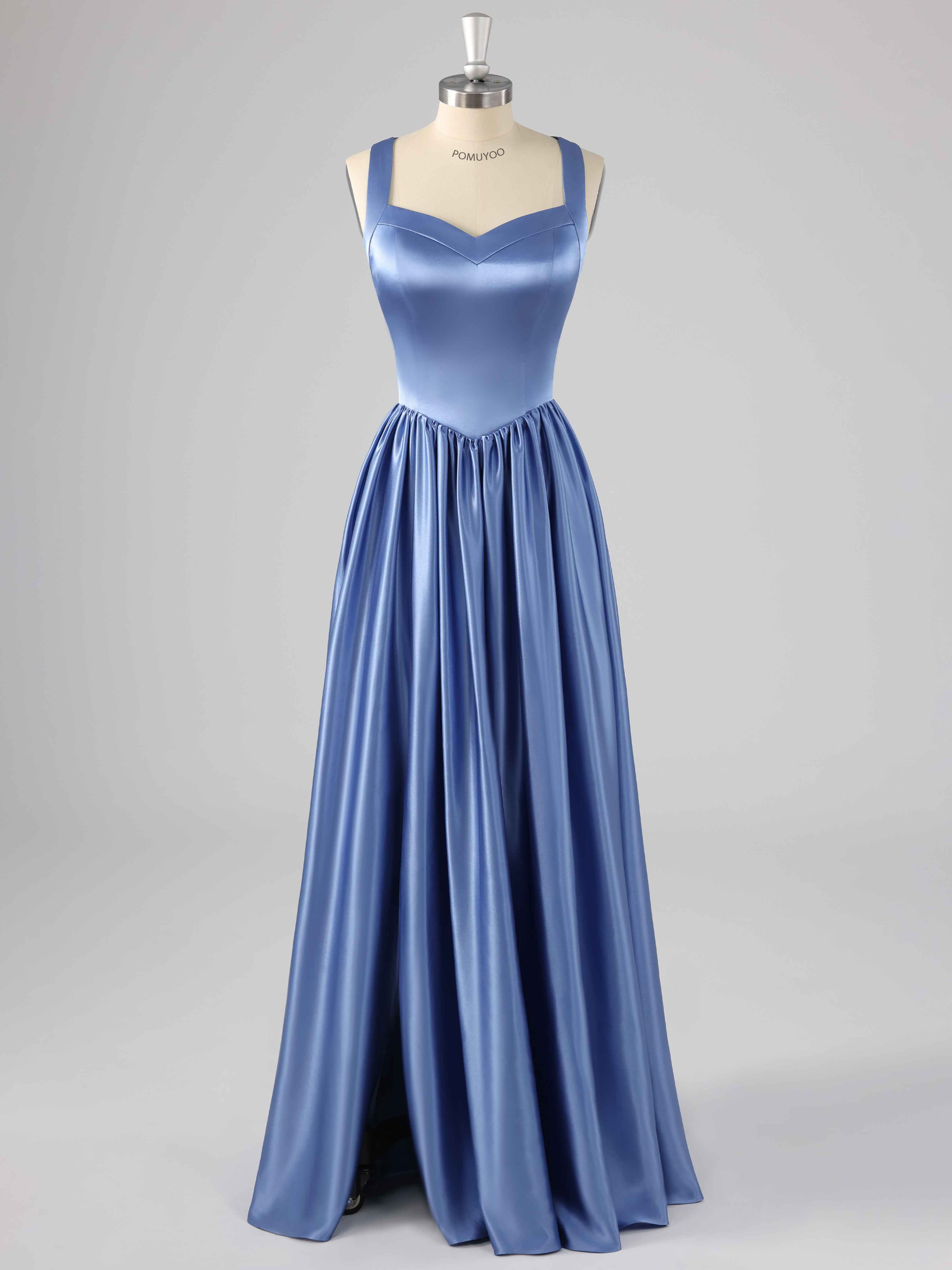 Simple A-Line V-Neck Sleeveless Long Bridesmaid Dresses with Slit