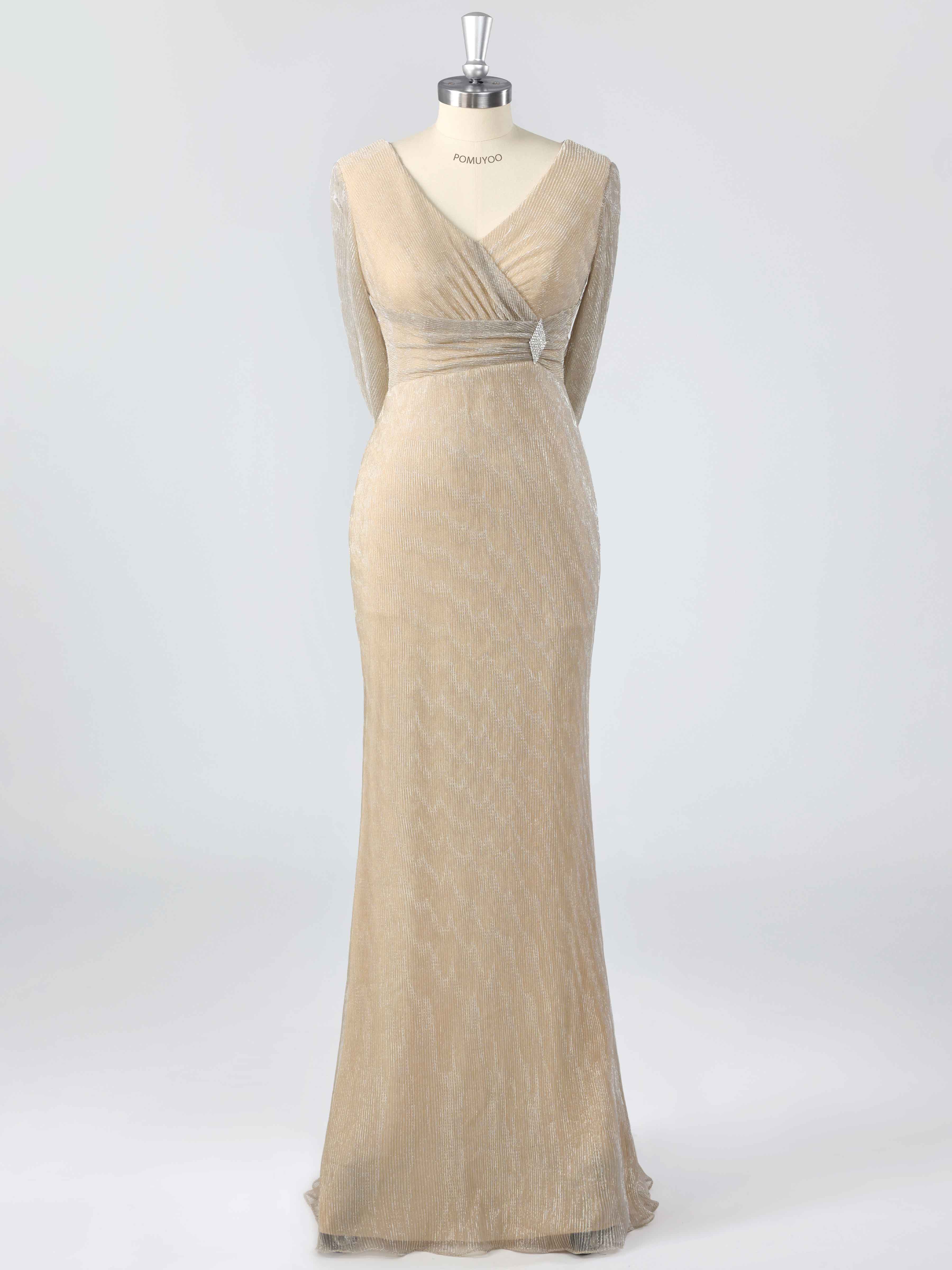 Simple Modest V-Neck Beading Sheath Mother of the Bride Dresses With Cape