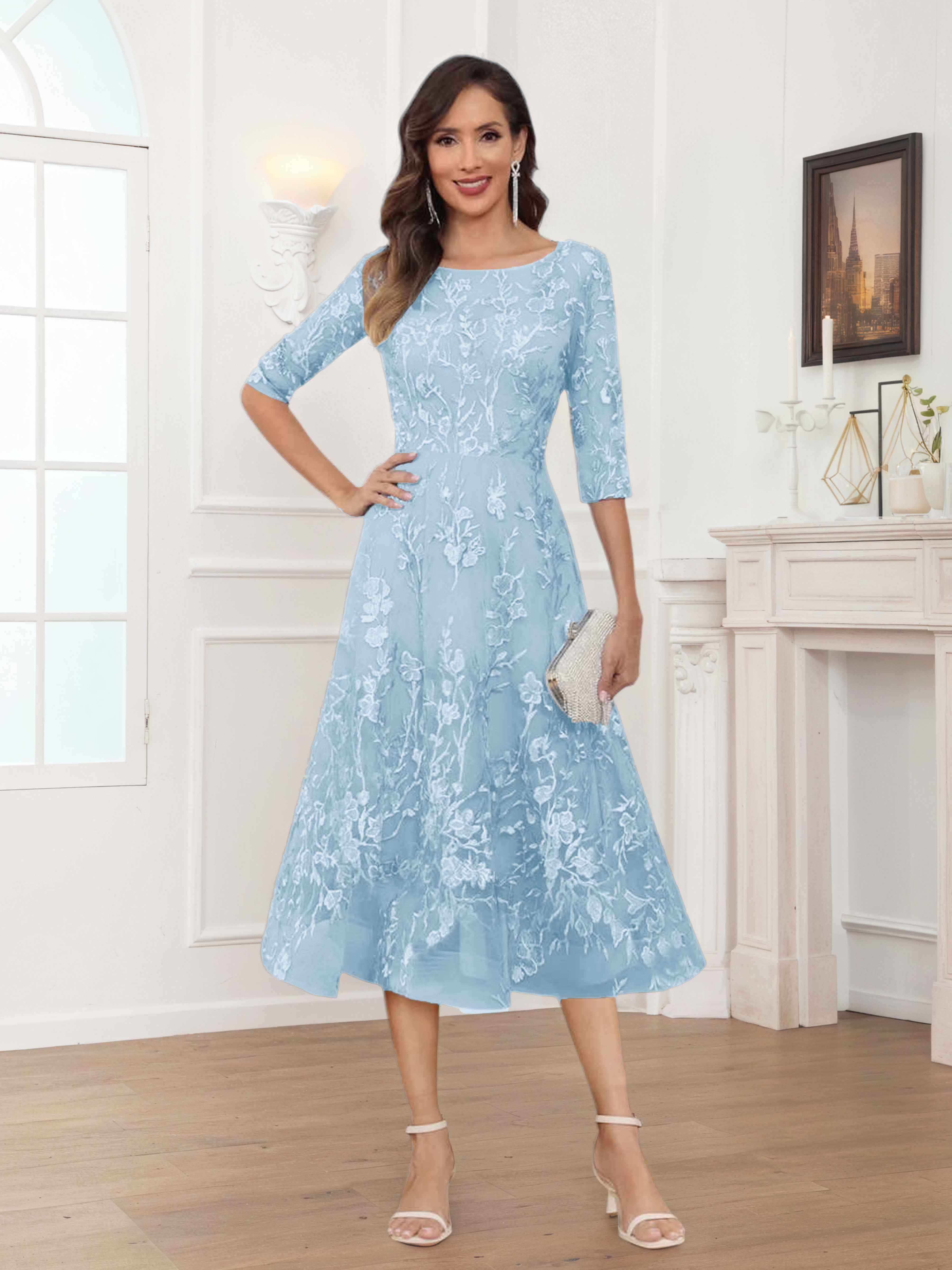 Pax Exquisite A-Line Illusion Lace Tea Length Mother of The Bride Dresses