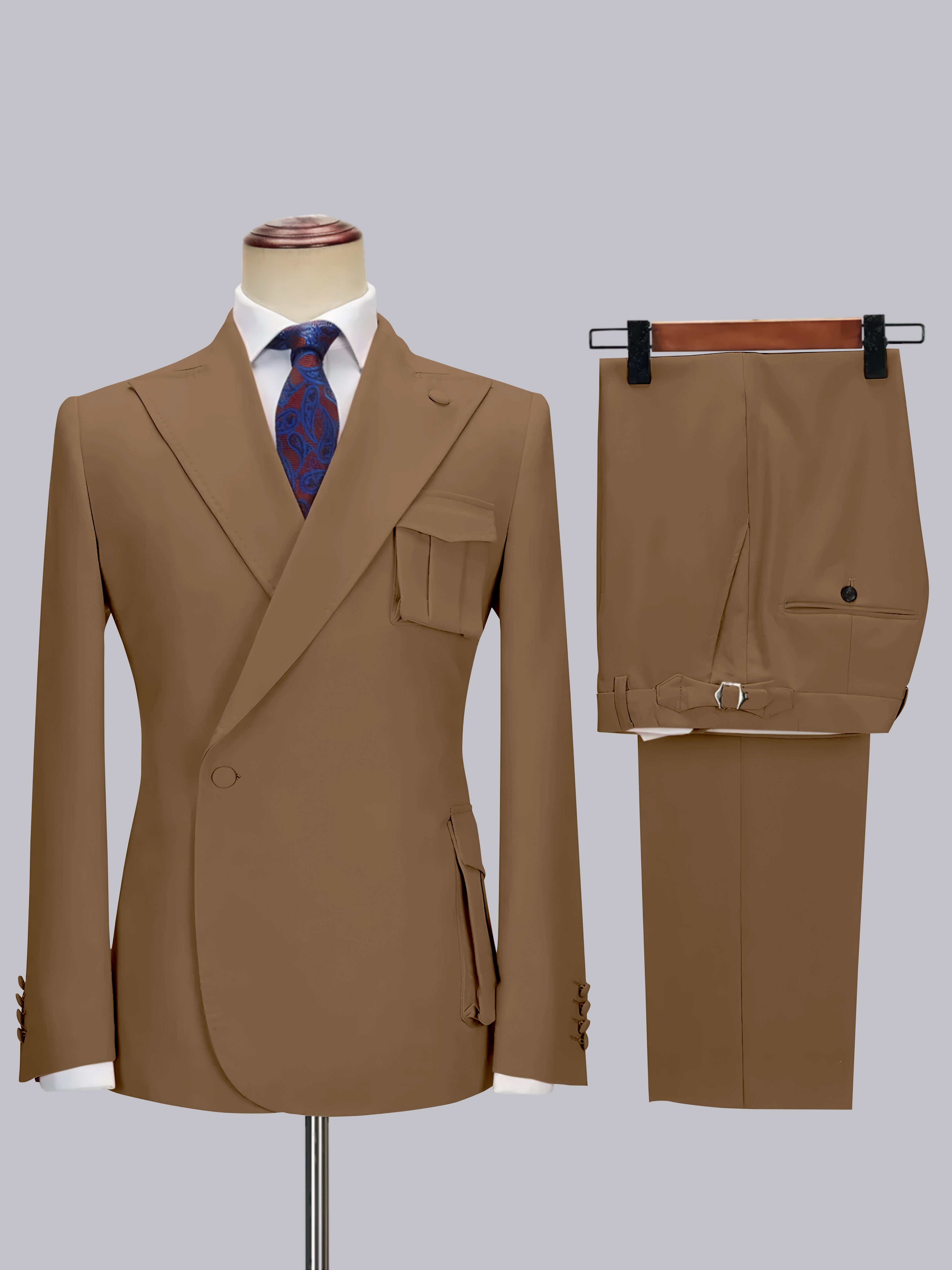 Slim Fit One Button Peak Lapel Men's Wrap Suit with Deep Pockets for Wedding & Casual Wear