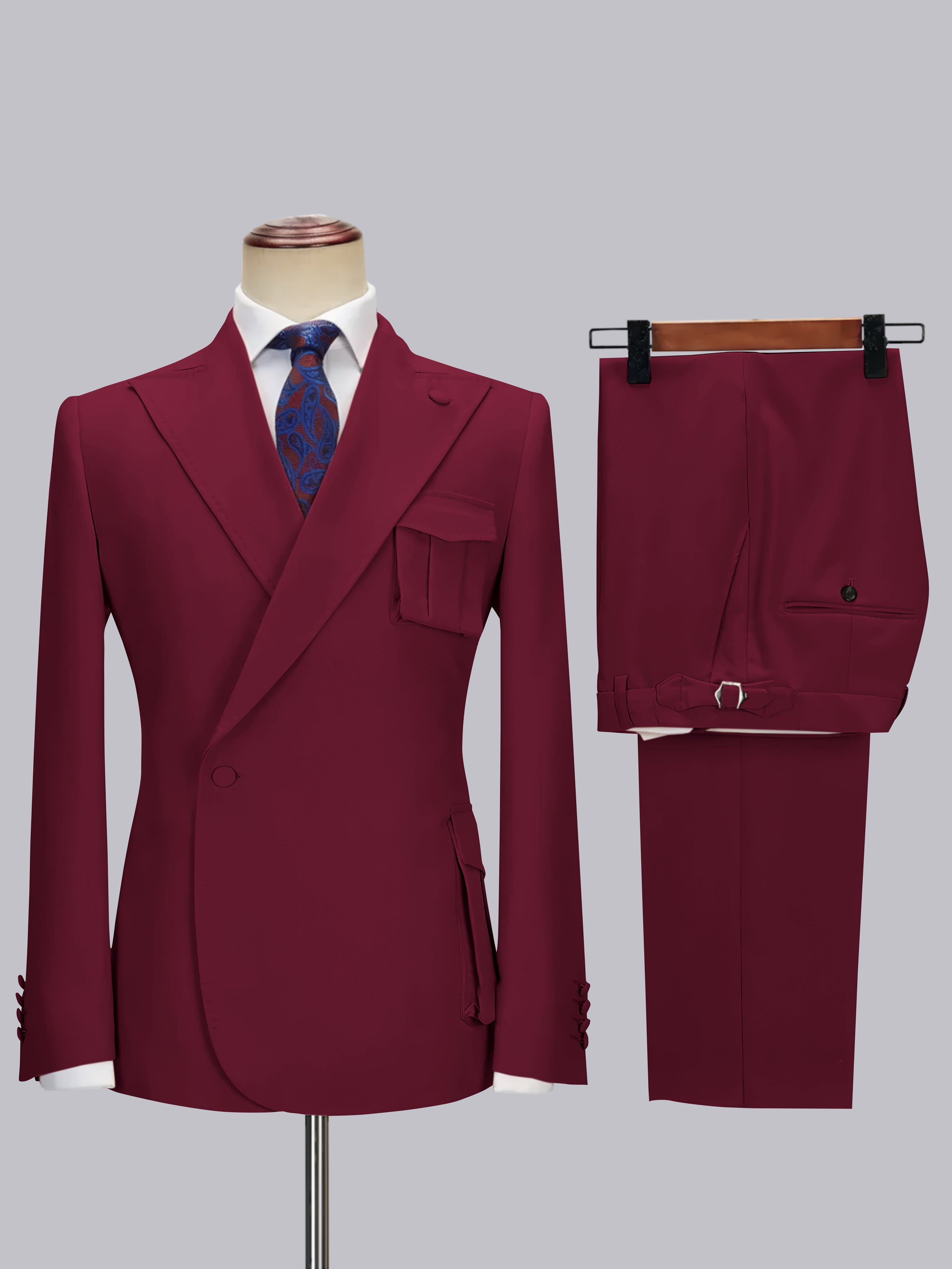 Slim Fit One Button Peak Lapel Men's Wrap Suit with Deep Pockets for Wedding & Casual Wear