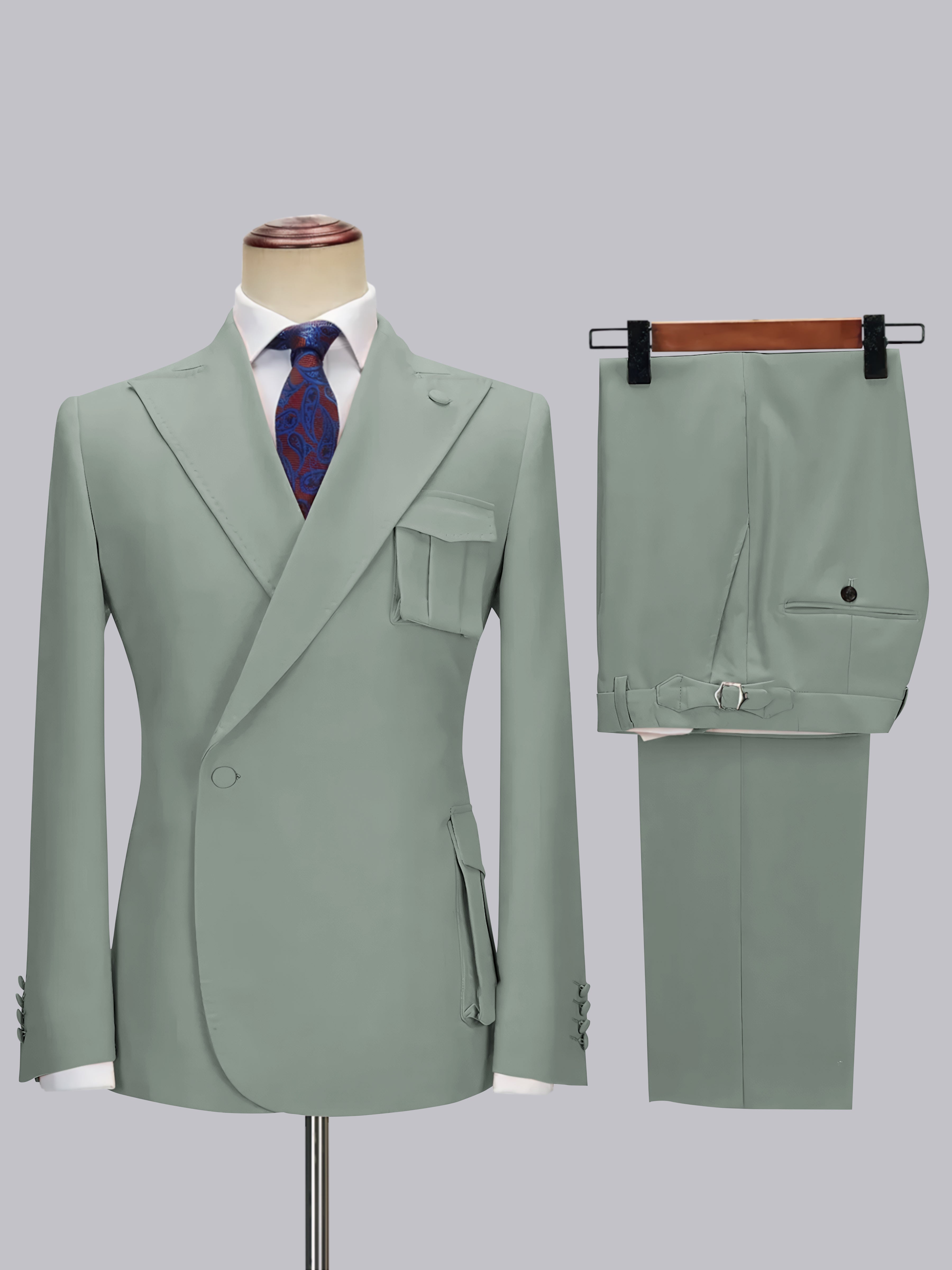 Slim Fit One Button Peak Lapel Men's Wrap Suit with Deep Pockets for Wedding & Casual Wear