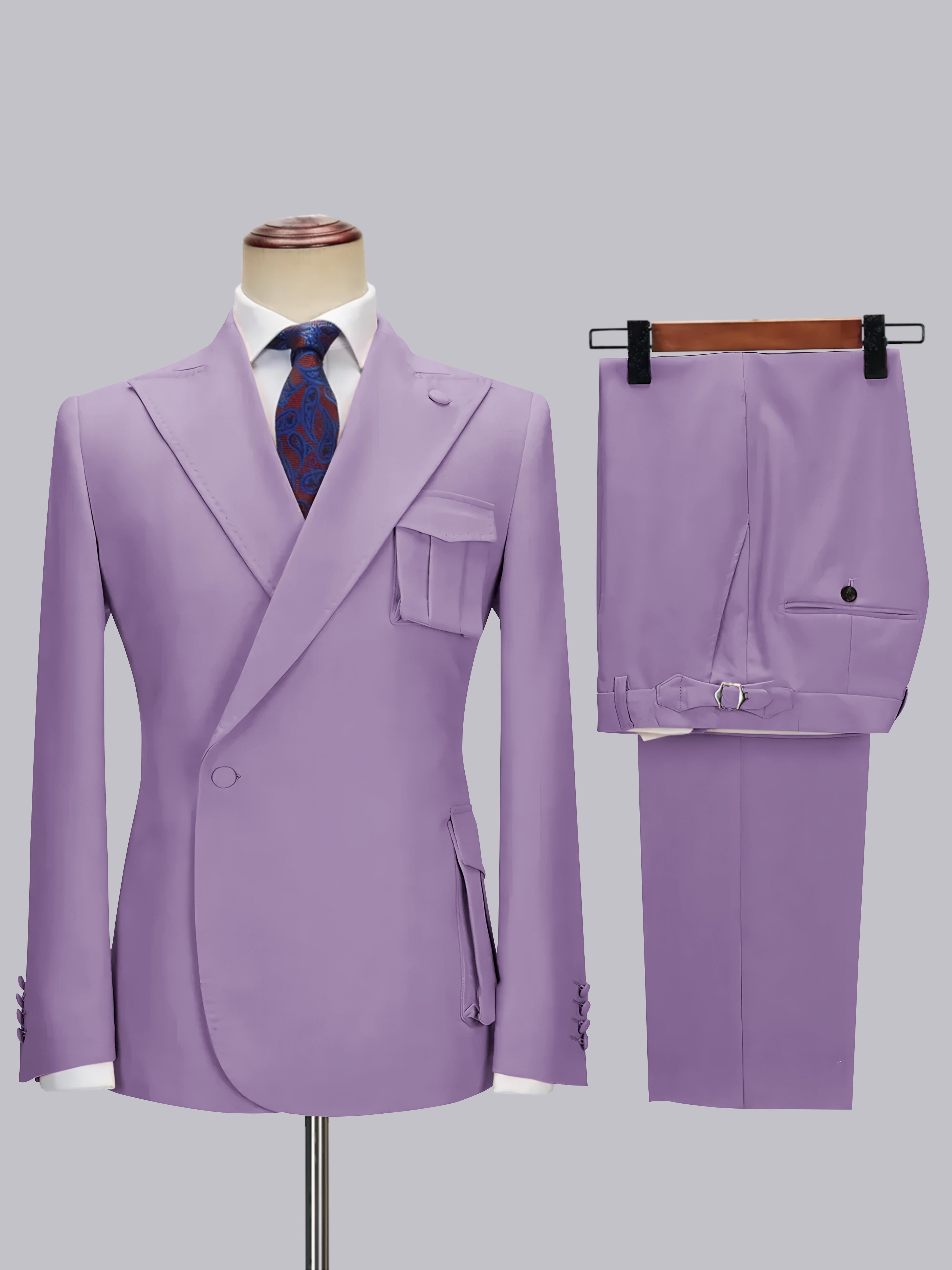 Slim Fit One Button Peak Lapel Men's Wrap Suit with Deep Pockets for Wedding & Casual Wear