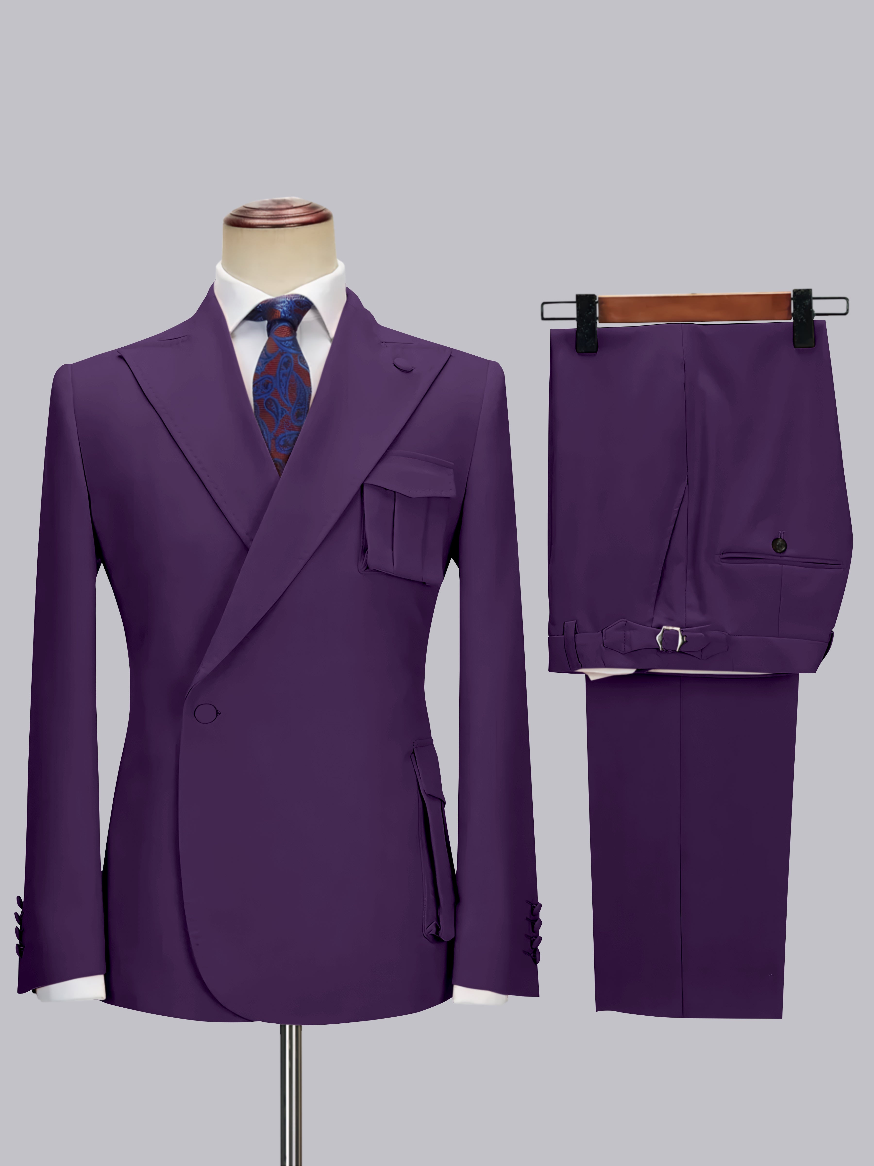 Slim Fit One Button Peak Lapel Men's Wrap Suit with Deep Pockets for Wedding & Casual Wear