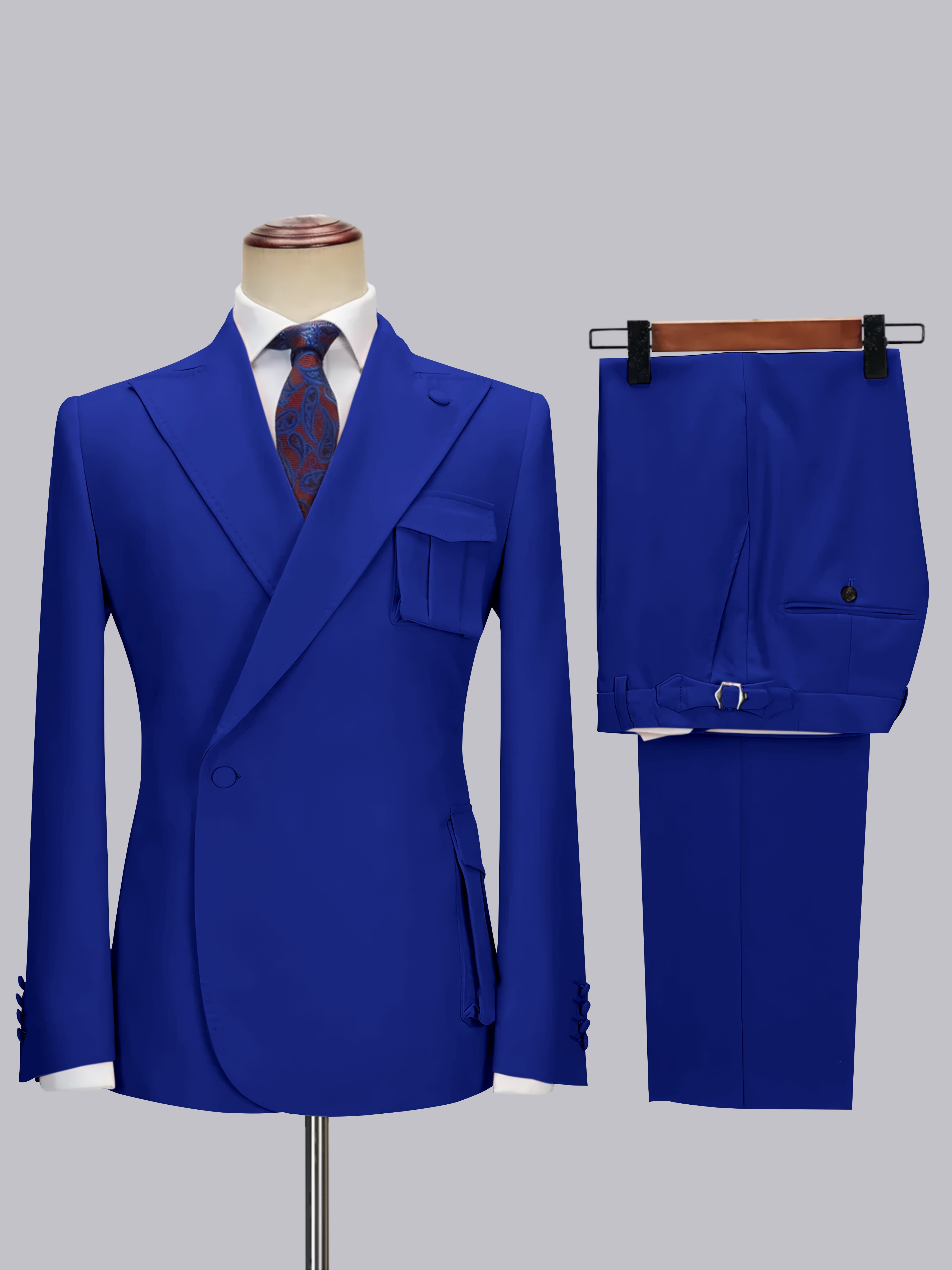 Slim Fit One Button Peak Lapel Men's Wrap Suit with Deep Pockets for Wedding & Casual Wear
