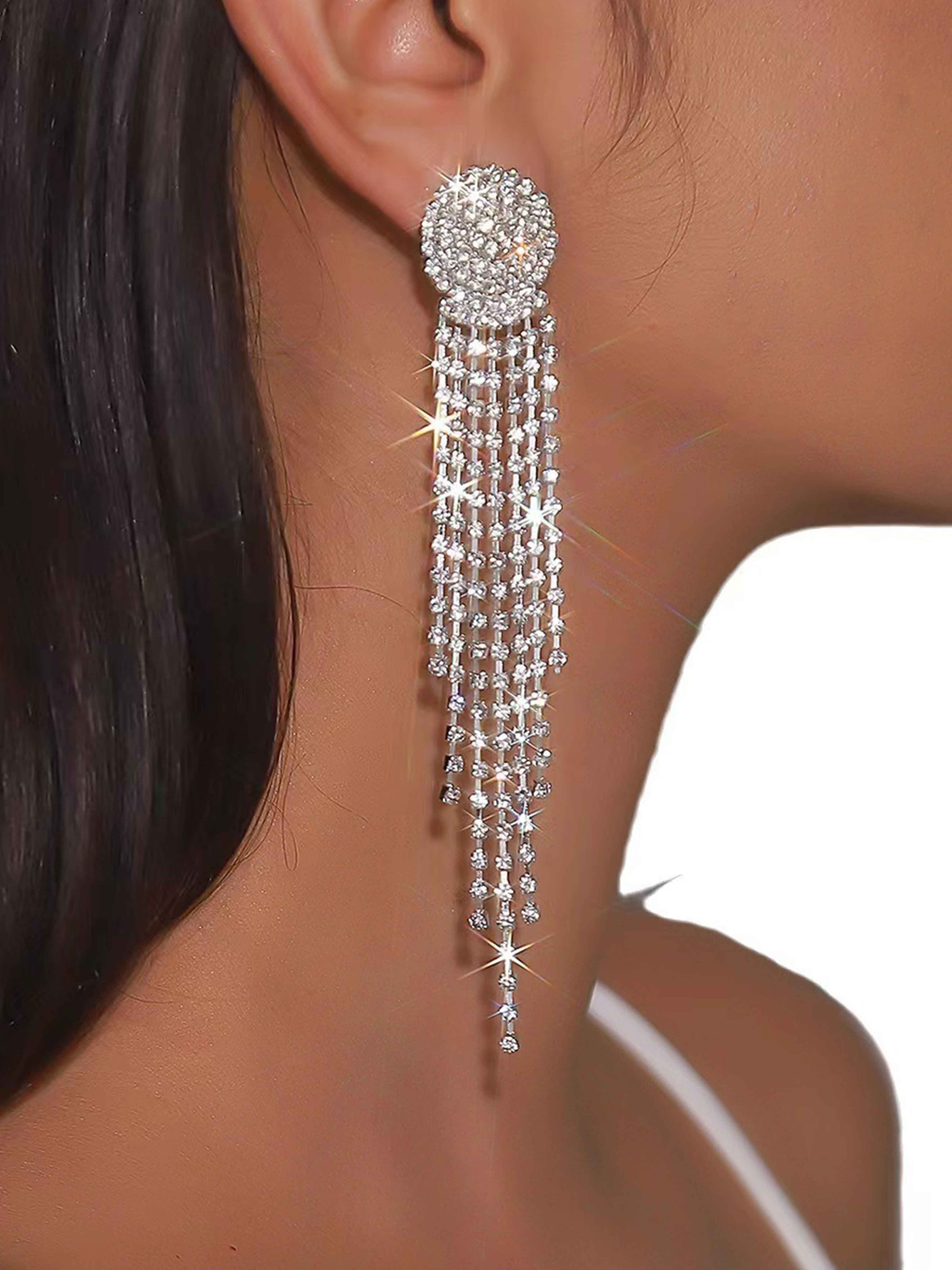 Stunning Long Tassel Rhinestone Earrings