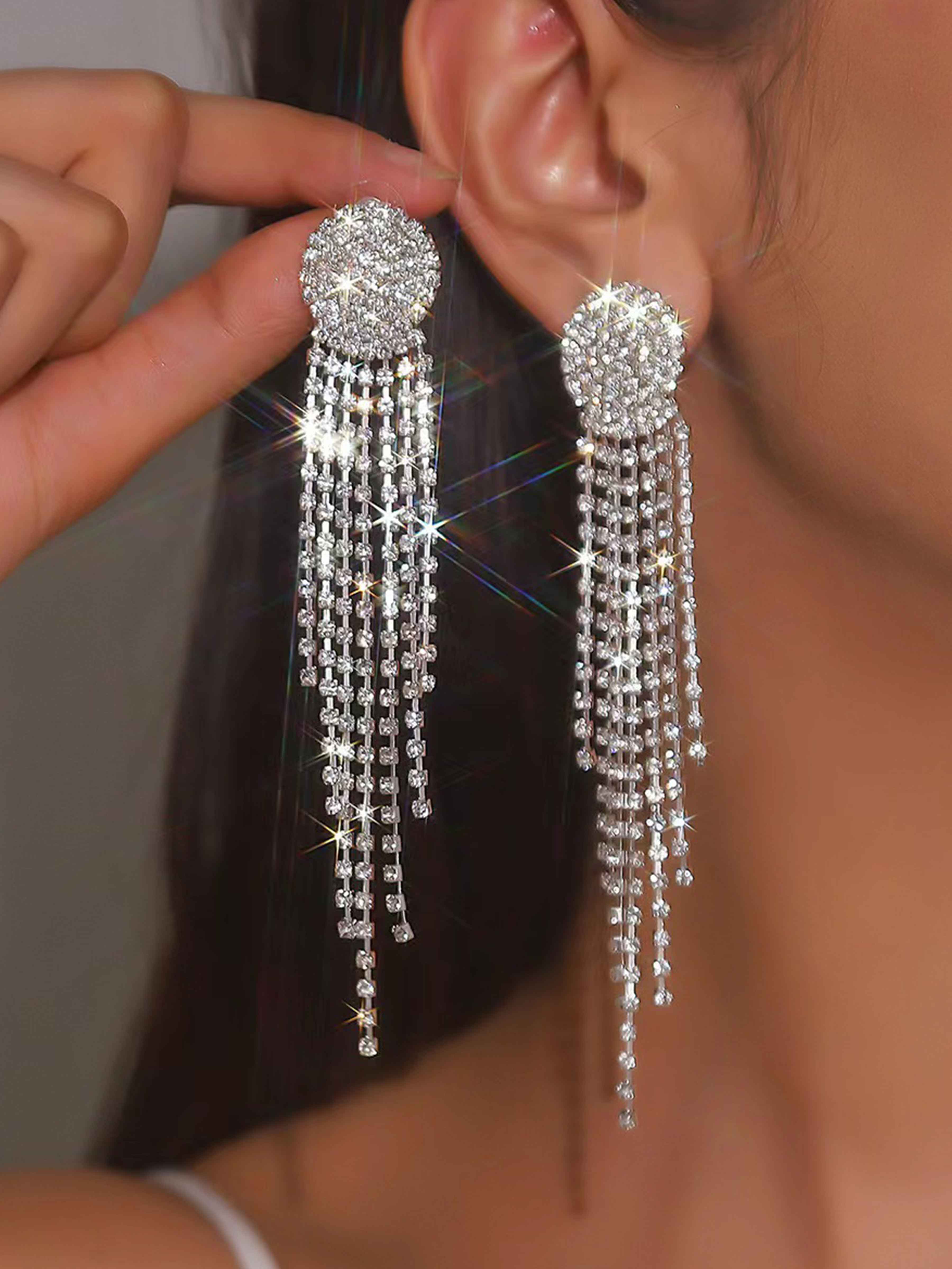 Stunning Long Tassel Rhinestone Earrings