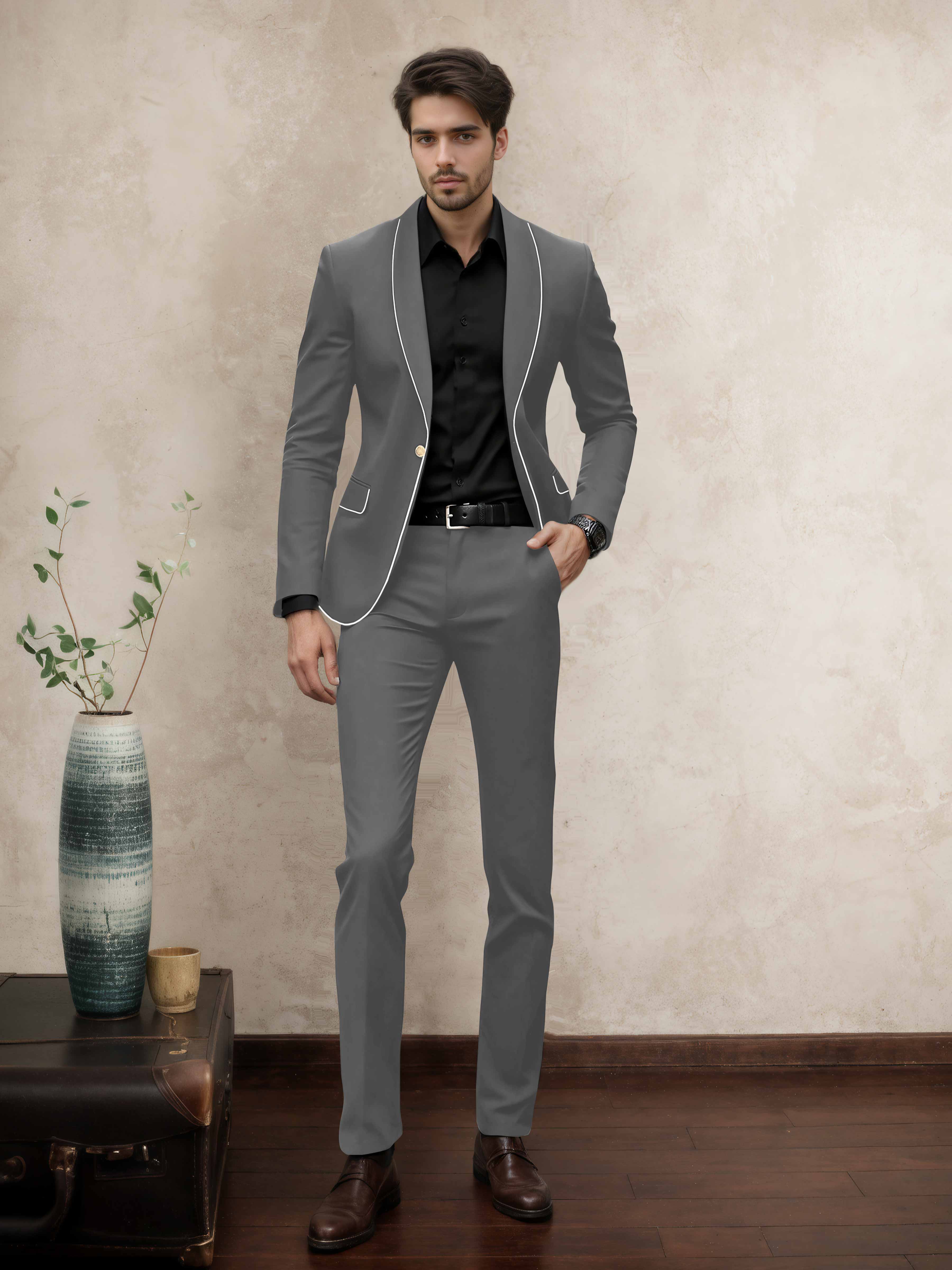 Stylish One Button Men's 2 Pieces Shawl Lapel Prom Wedding Suit