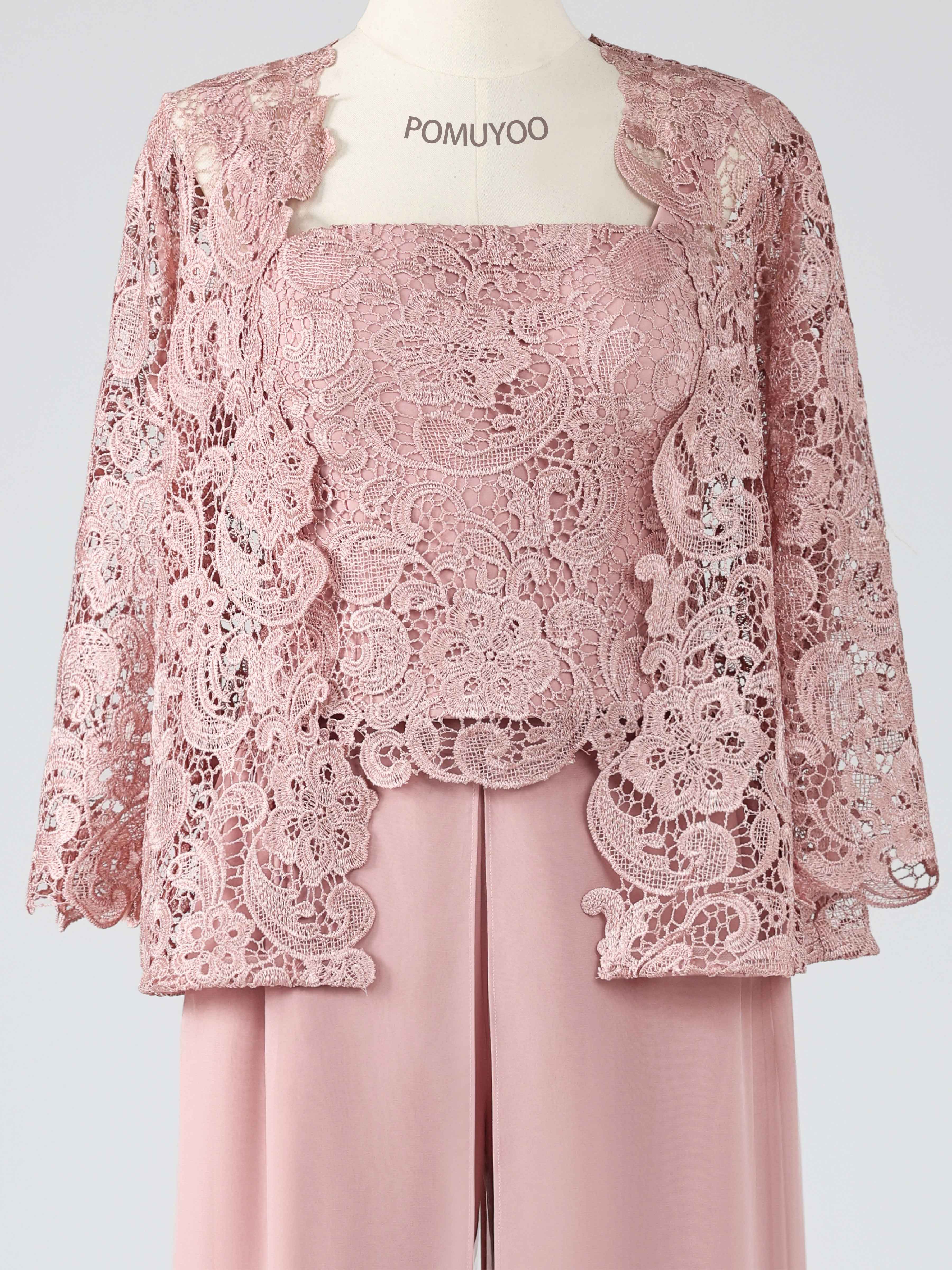 Stylish Square Three Pieces Lace Mother of the Bride Pantsuit