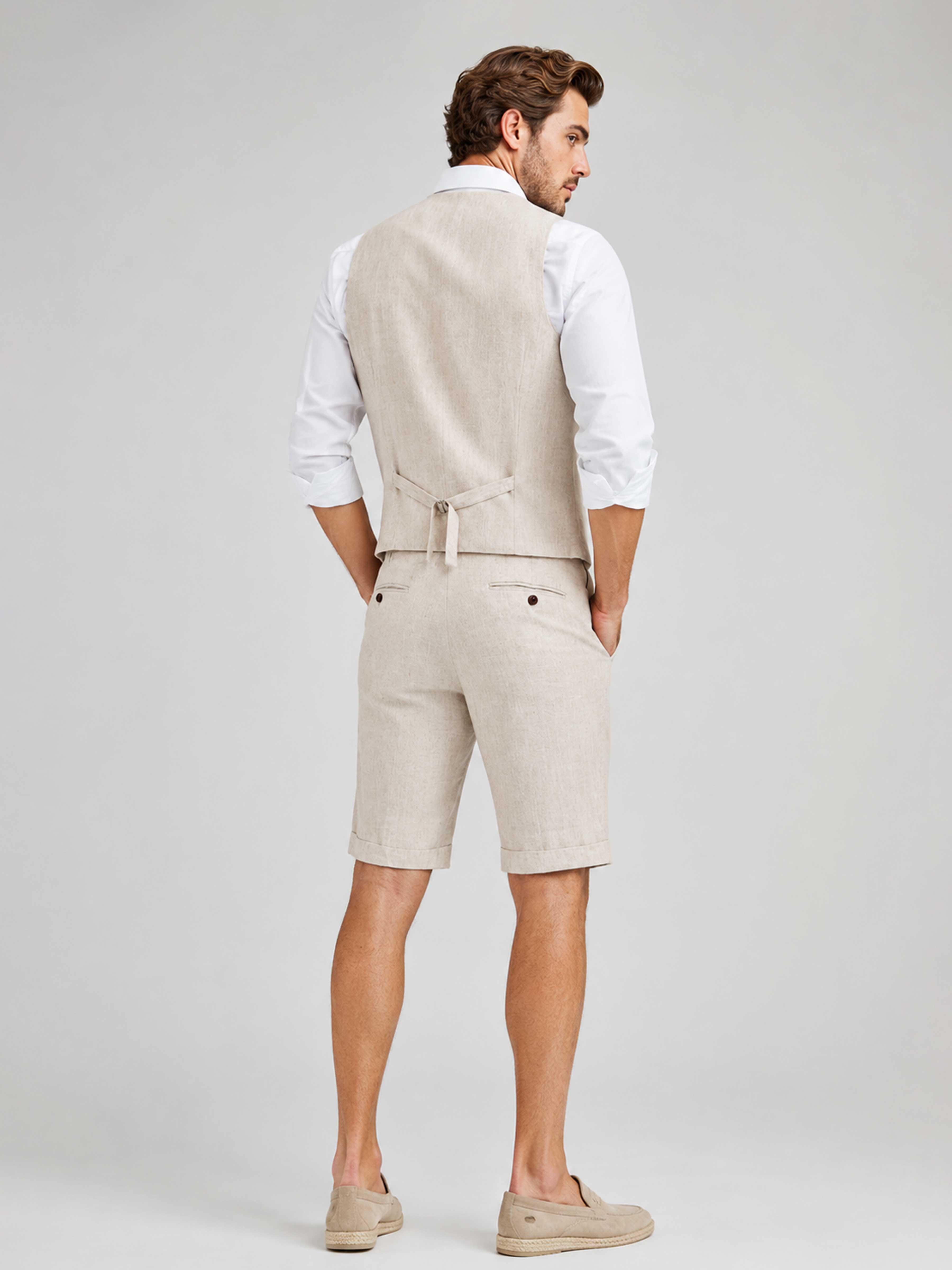 Stylish Two Pieces Men's Beach Wedding Linen Suit: Vest & Pant for Beach Wedding