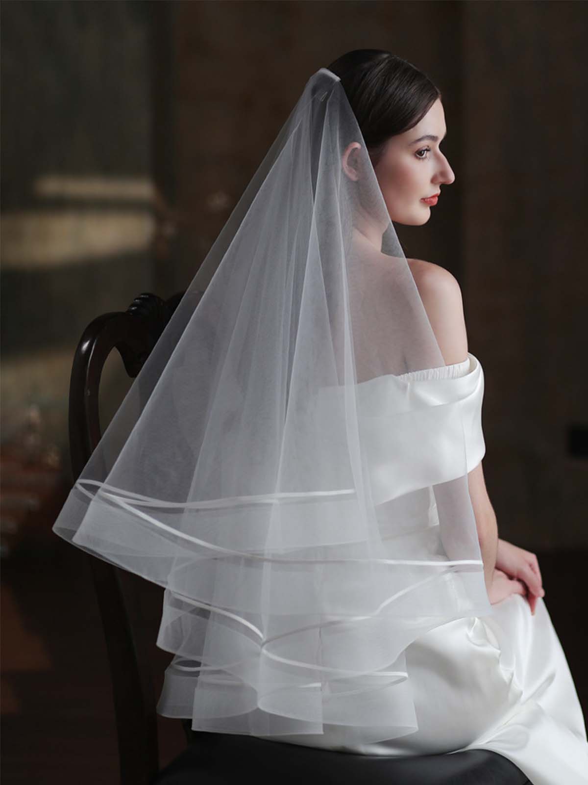 Stylish White Double Stretch Mesh Bridal Veil