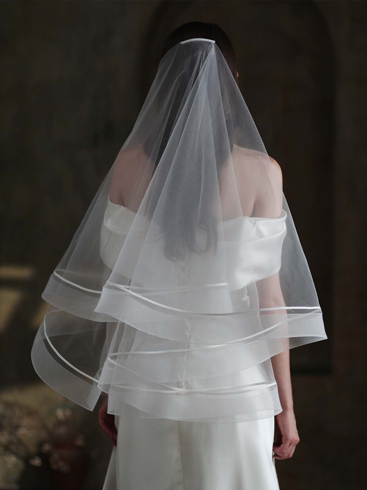Stylish White Double Stretch Mesh Bridal Veil