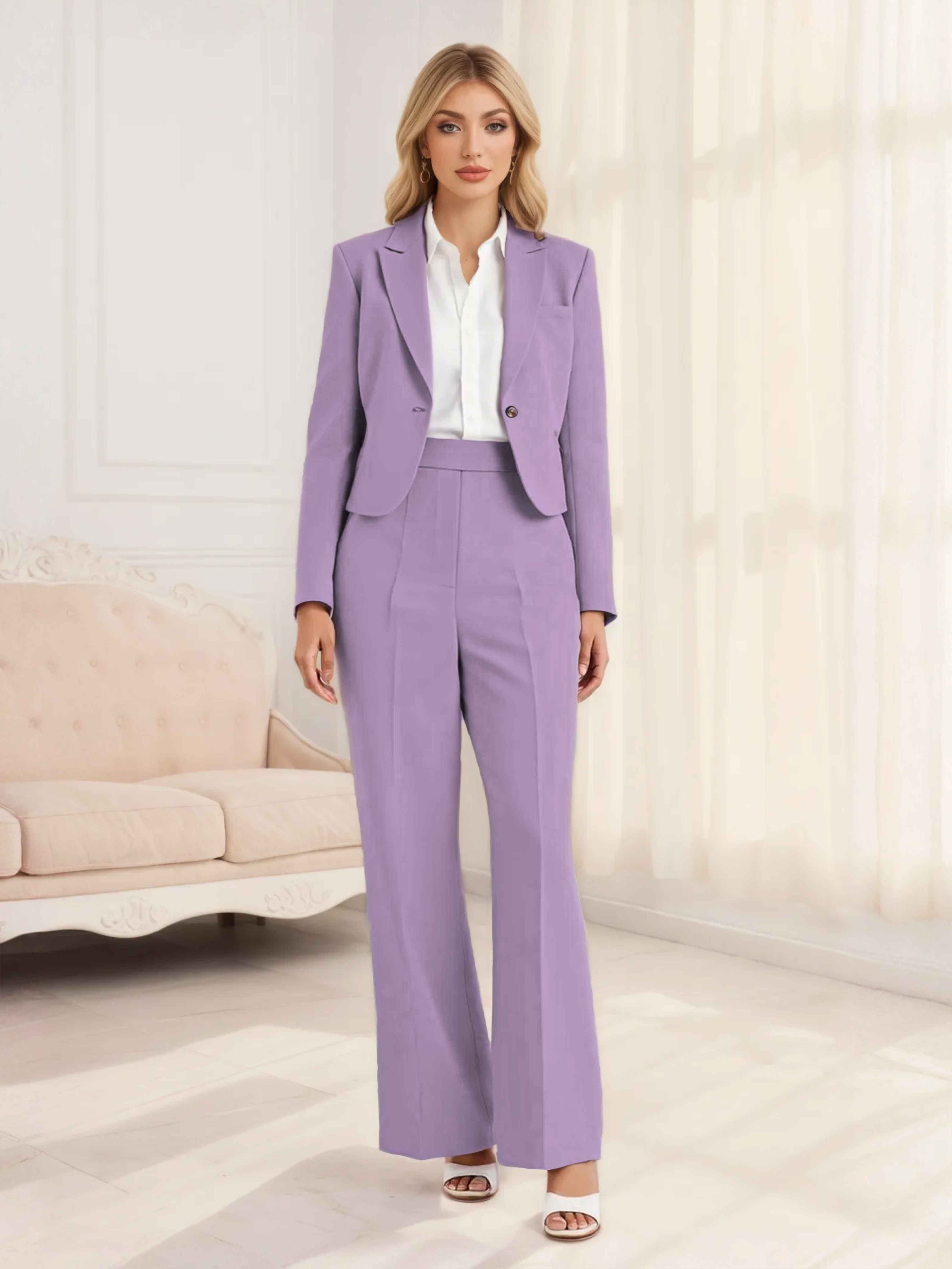 Stylish 2 Pieces Notched Lapel One Button Women Suits with Sleeves