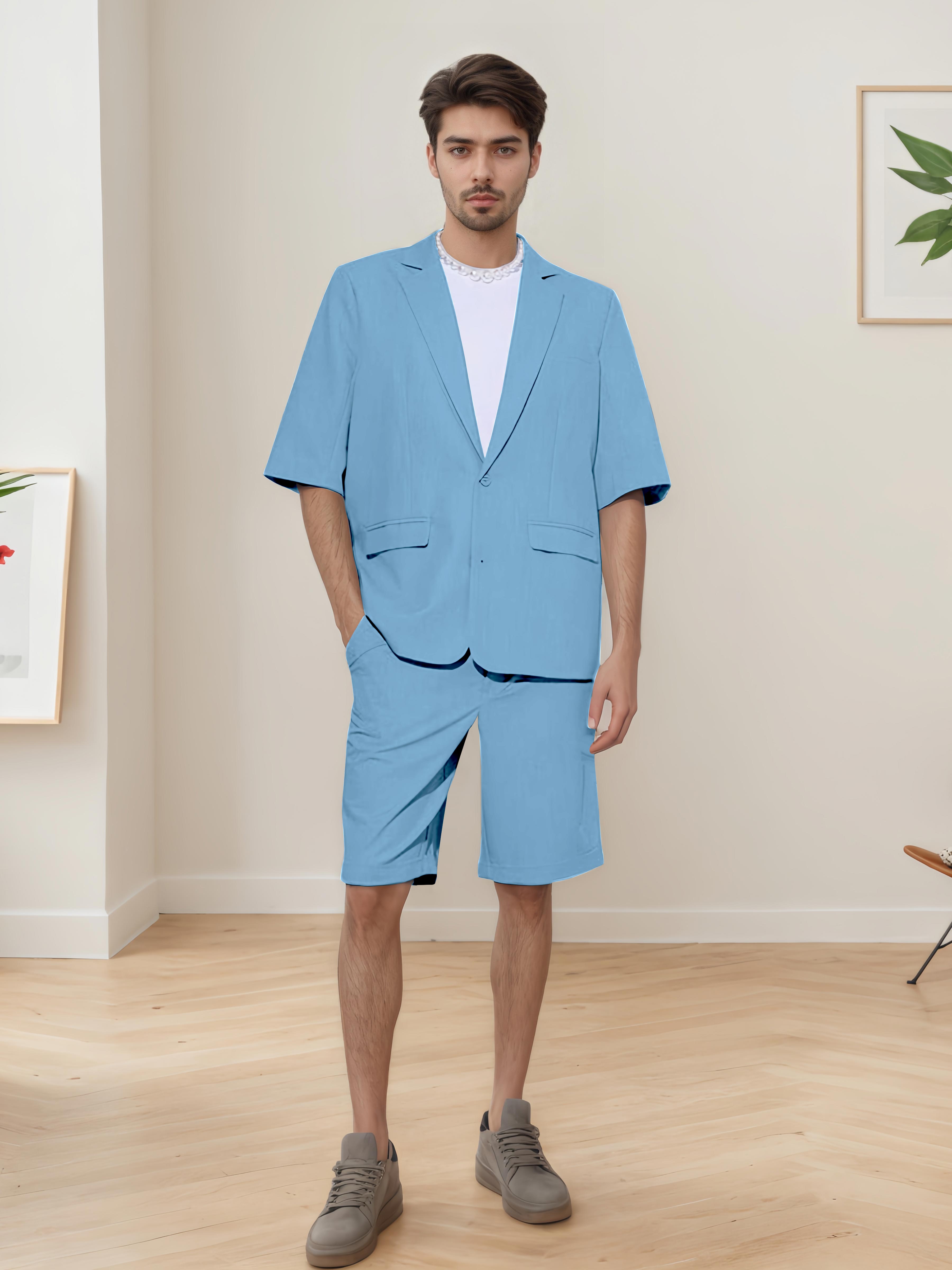 Summer Casual Men's Short Sleeve 2 Pieces Everyday Suits