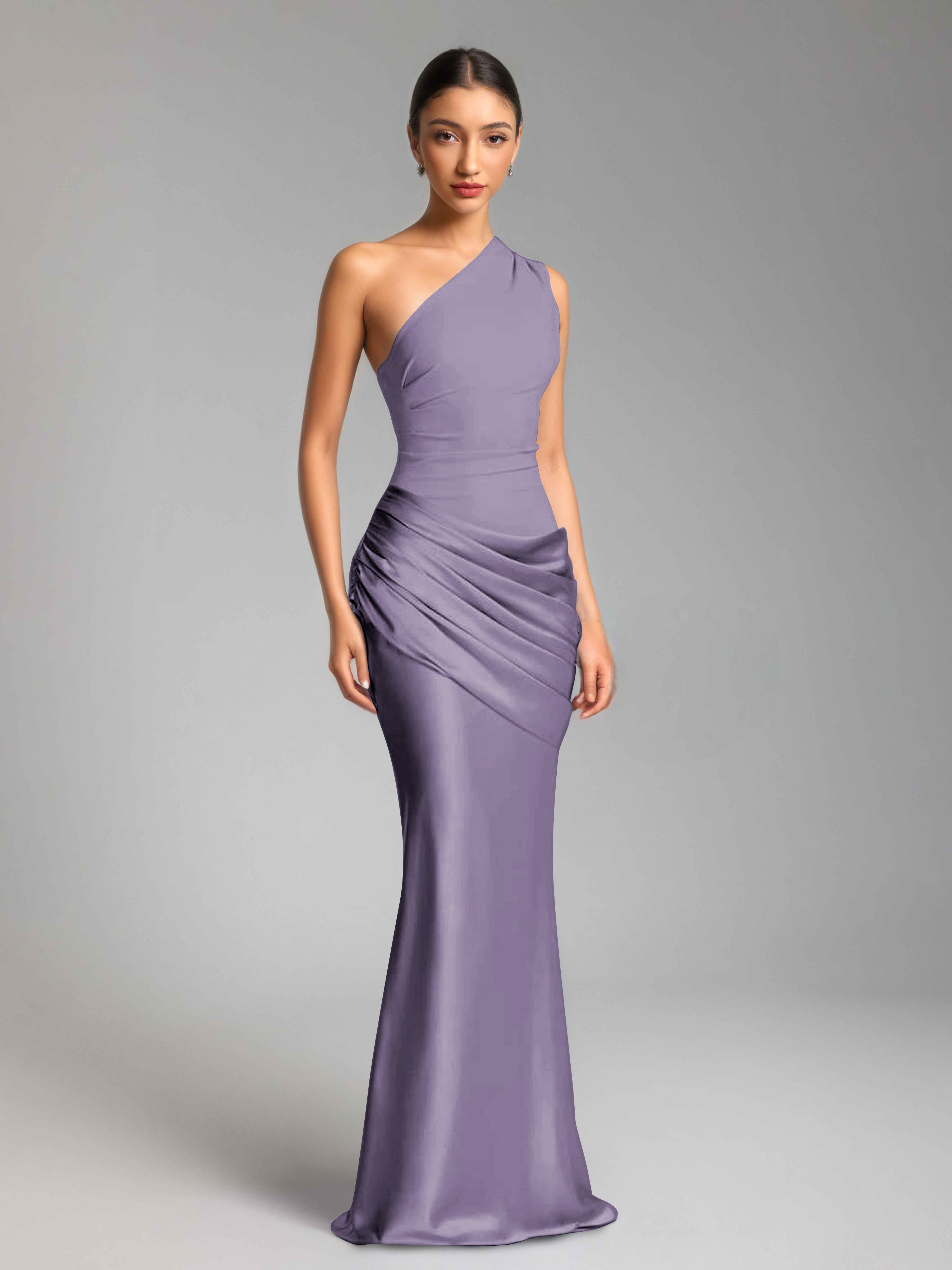 Jaelithra Gorgeous One Shoulder Pleated Satin Long Prom Dresses