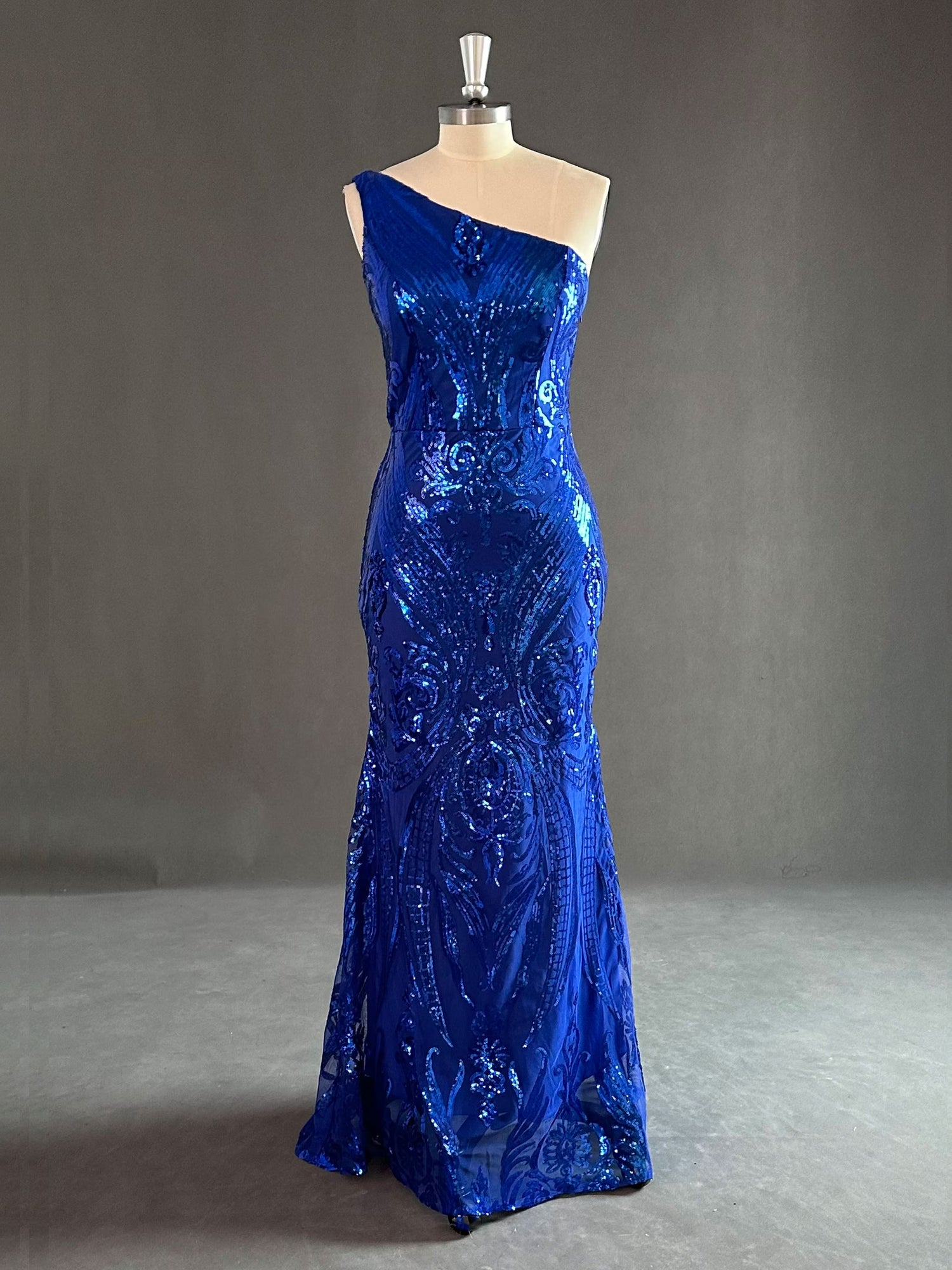 Gorgeous Mermaid One Shoulder Sleeveless Sequined Satin Prom Dress