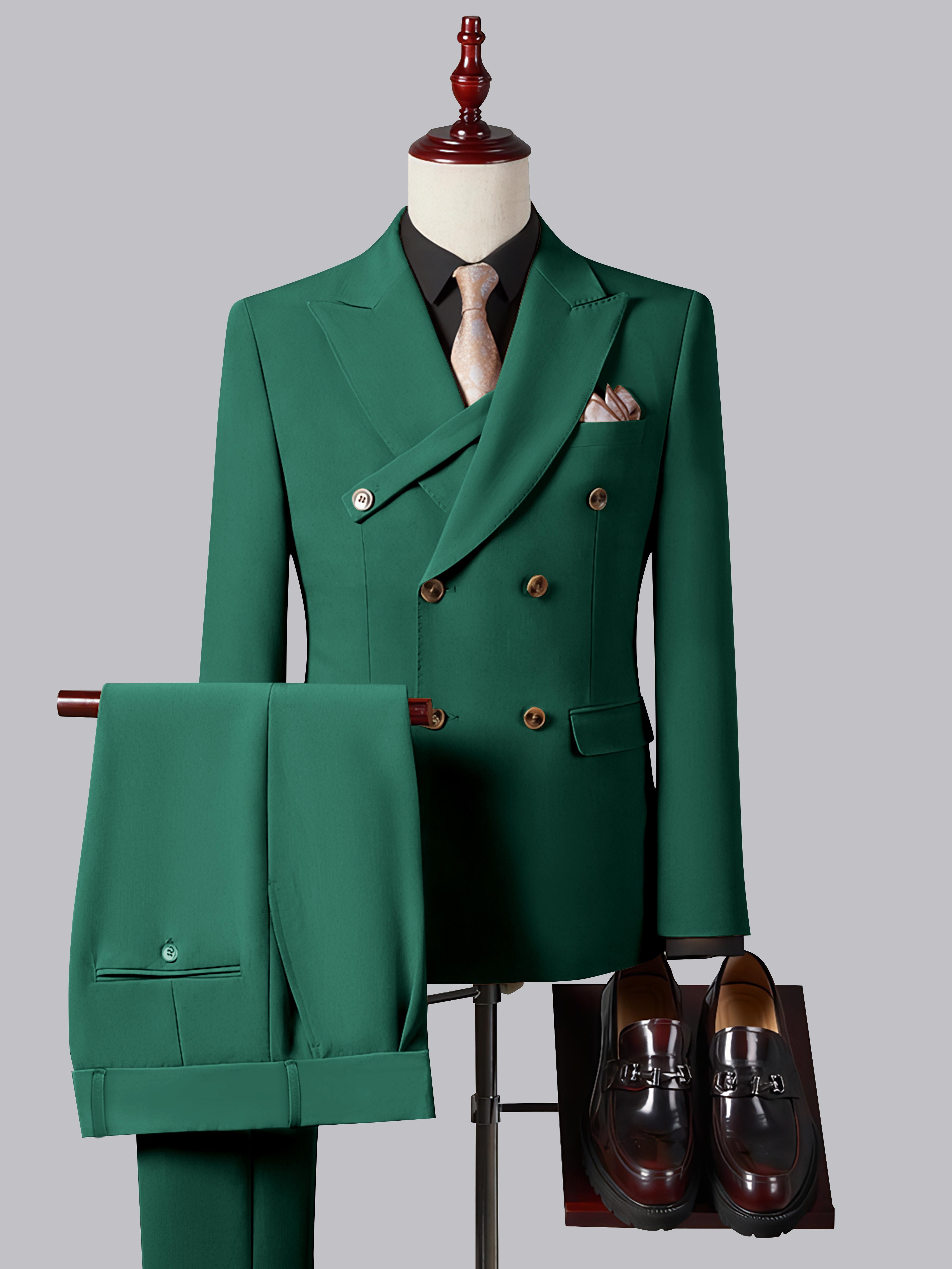 Formal Slim Fit Double Breasted Men's 2 Pieces Peak Lapel Strap Suit