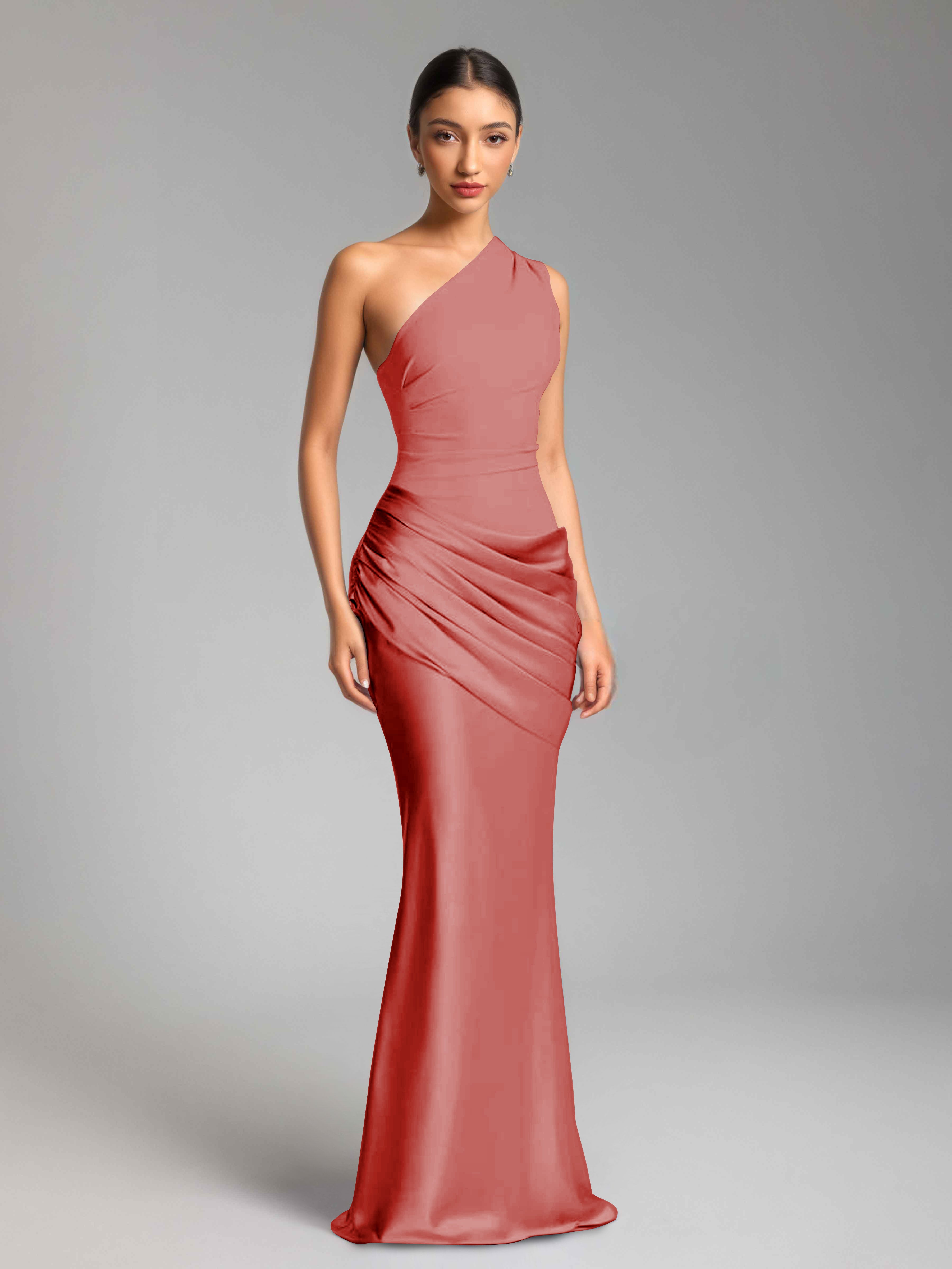 Jaelithra Gorgeous One Shoulder Pleated Satin Long Prom Dresses