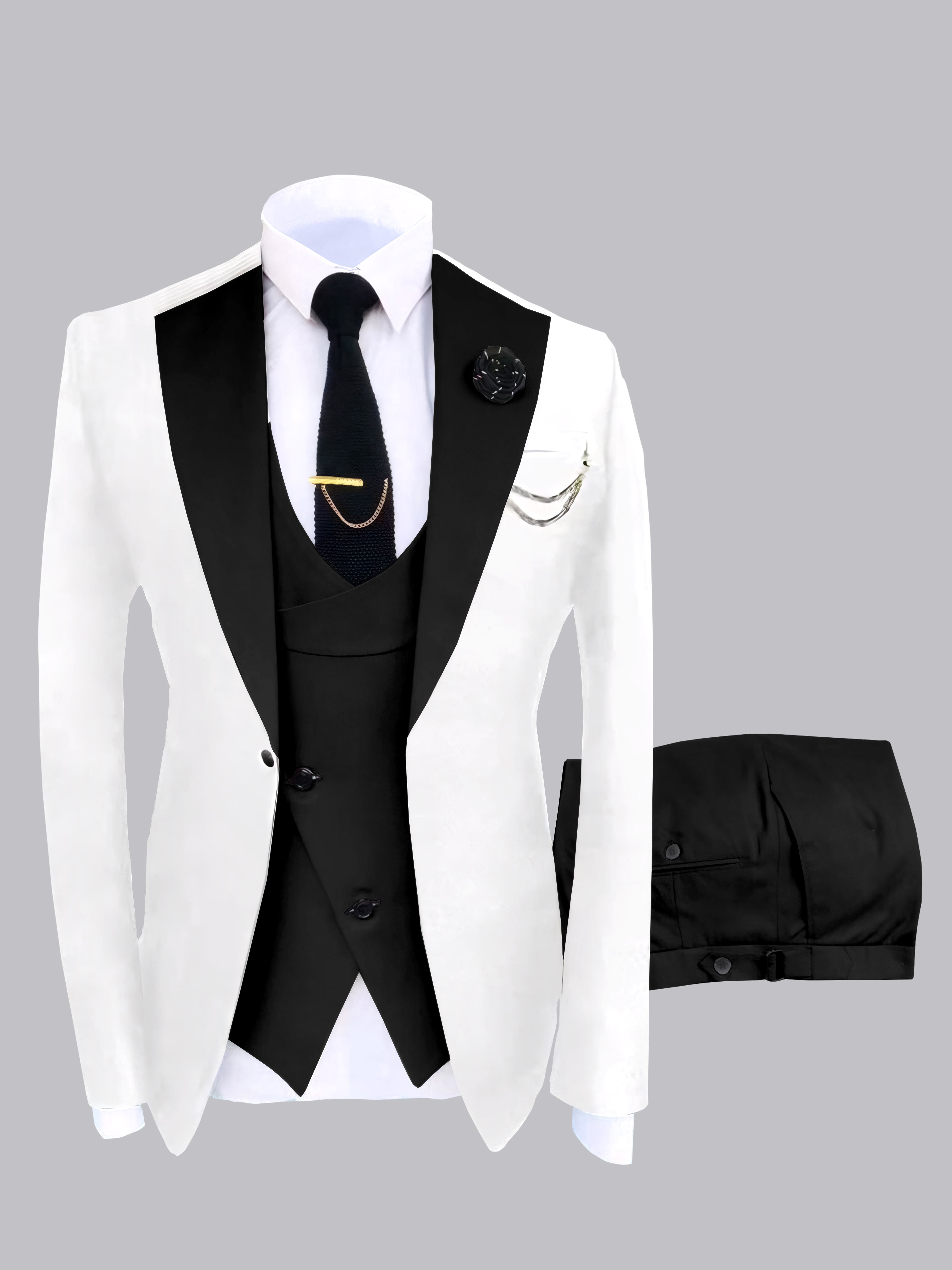 Trendy Men's Color Block Design 3 Pieces Wedding Suits