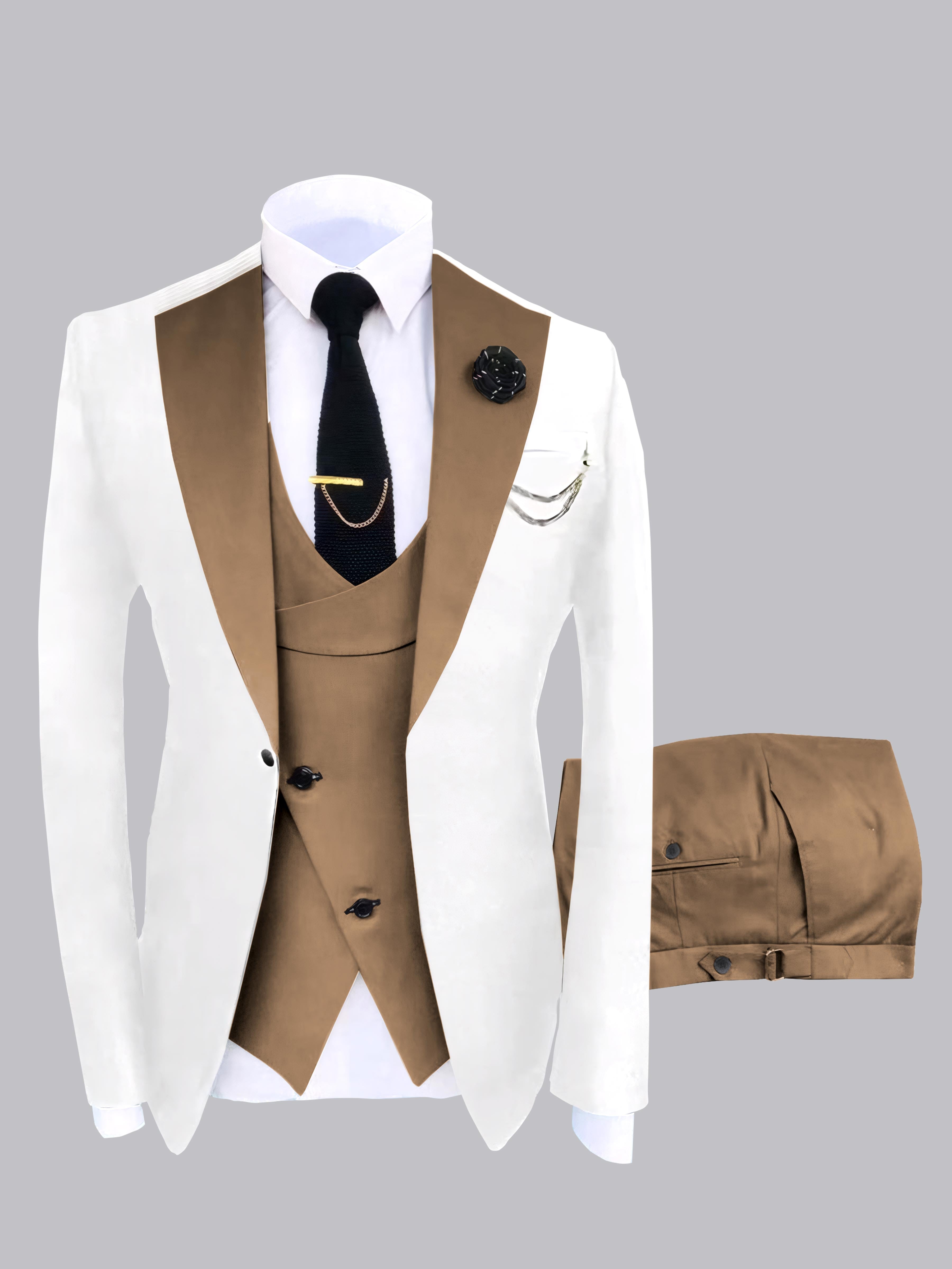 Trendy Men's Color Block Design 3 Pieces Wedding Suits