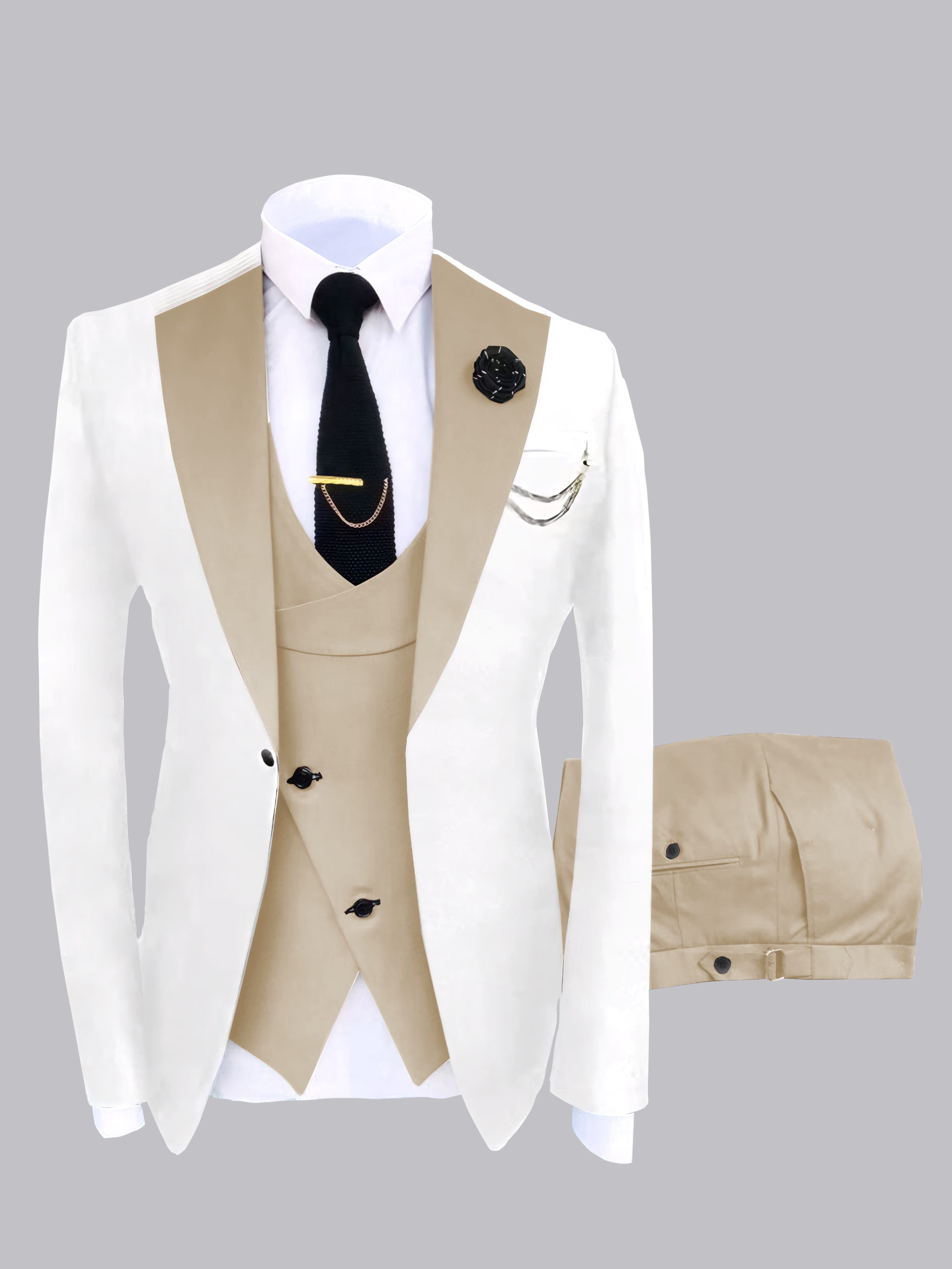 Trendy Men's Color Block Design 3 Pieces Wedding Suits