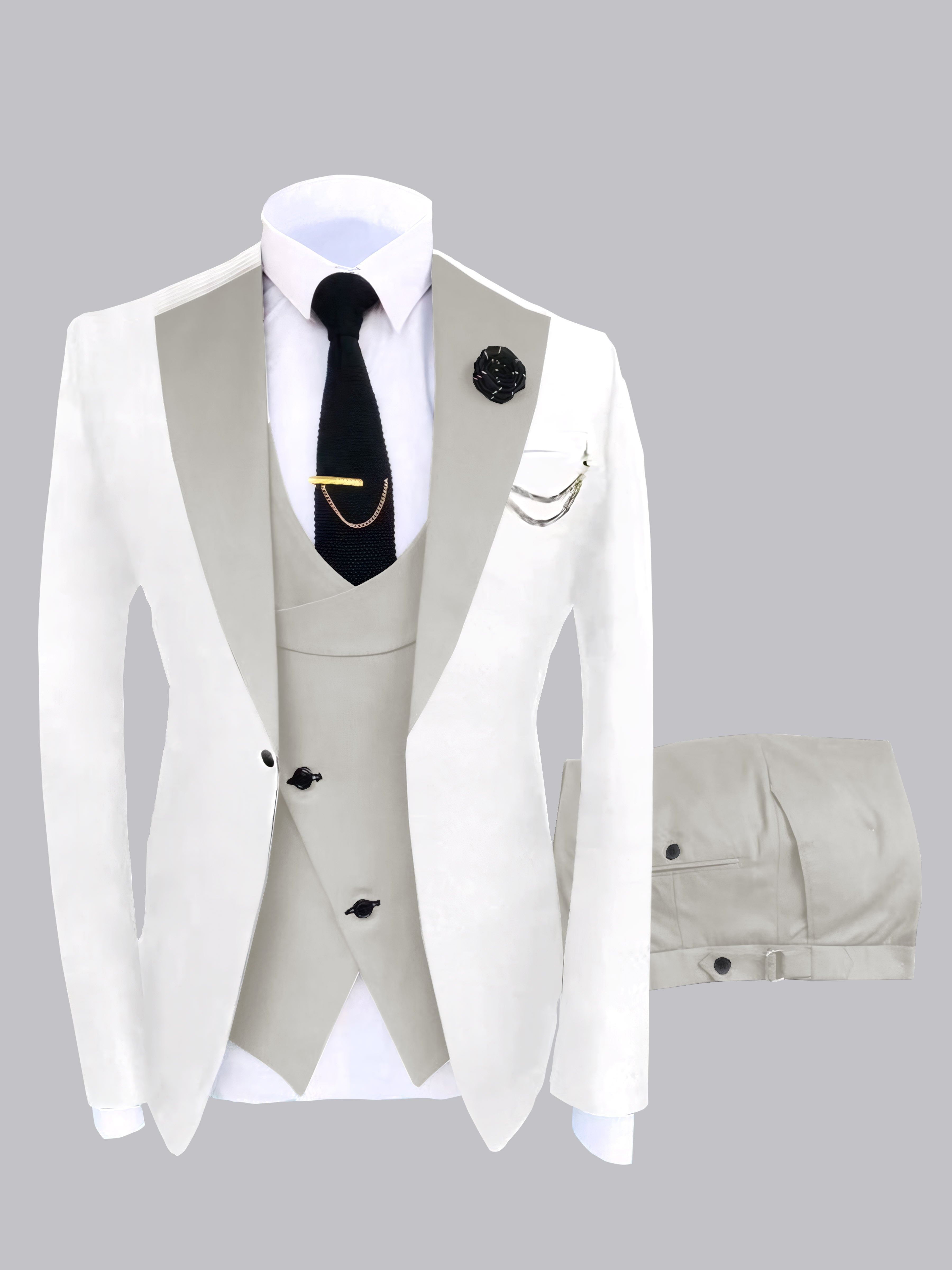Trendy Men's Color Block Design 3 Pieces Wedding Suits