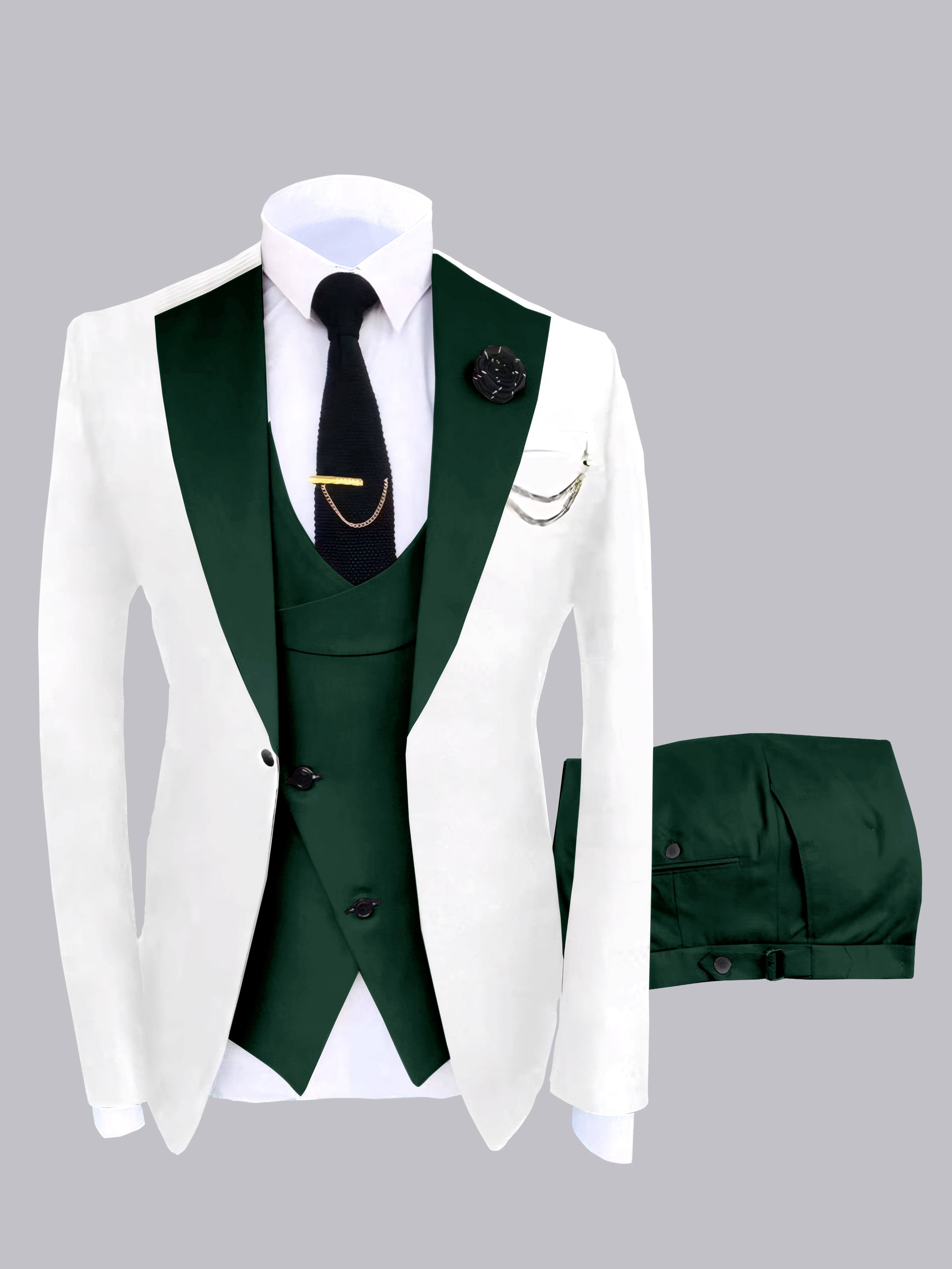Trendy Men's Color Block Design 3 Pieces Wedding Suits
