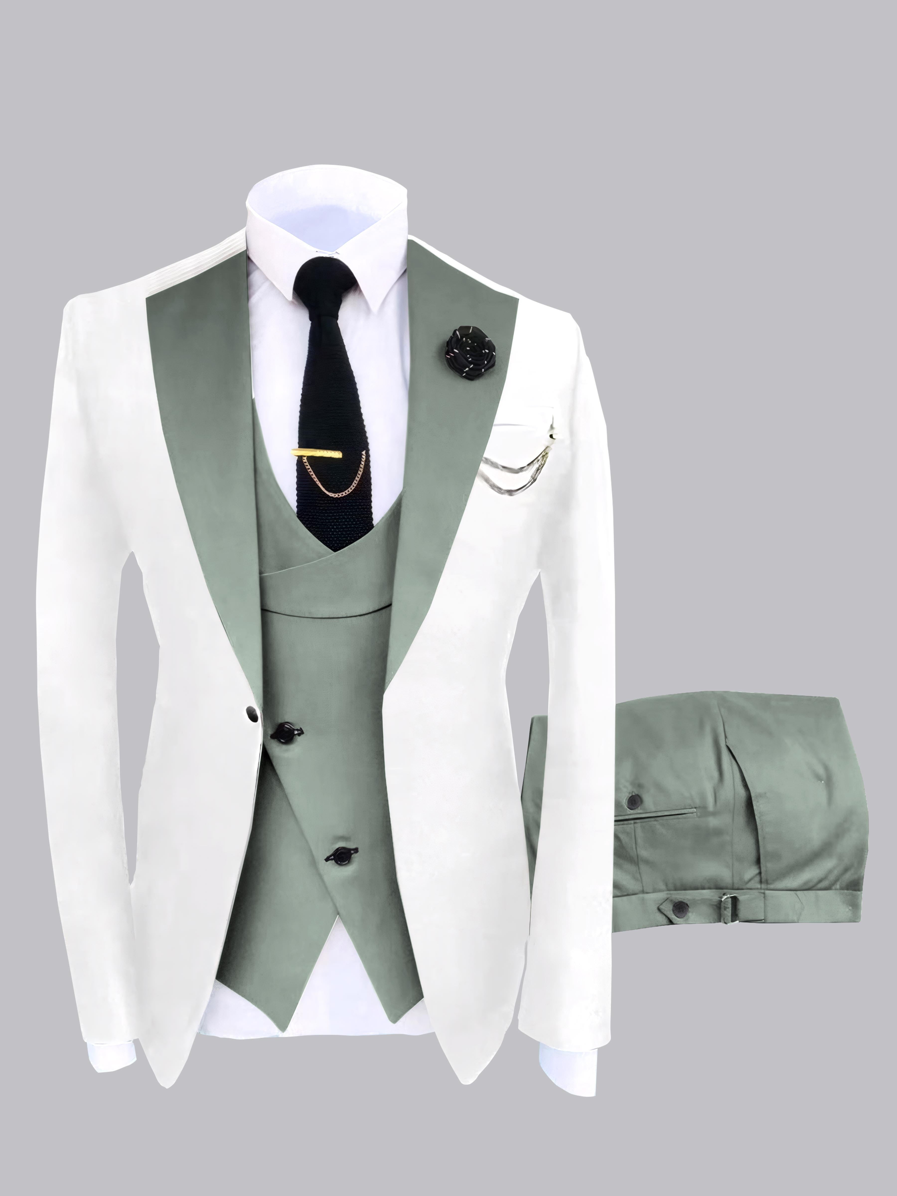 Trendy Men's Color Block Design 3 Pieces Wedding Suits