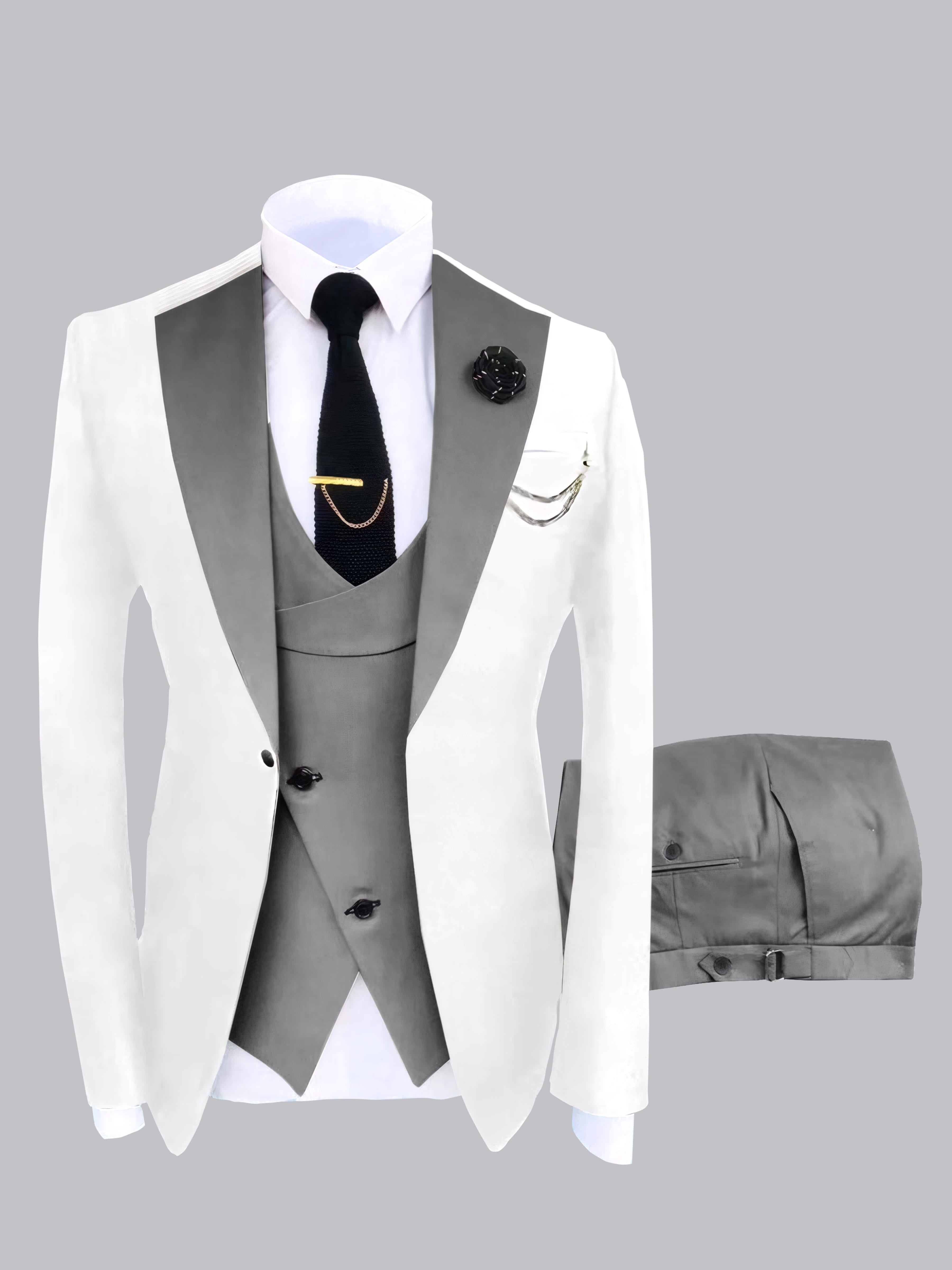 Trendy Men's Color Block Design 3 Pieces Wedding Suits