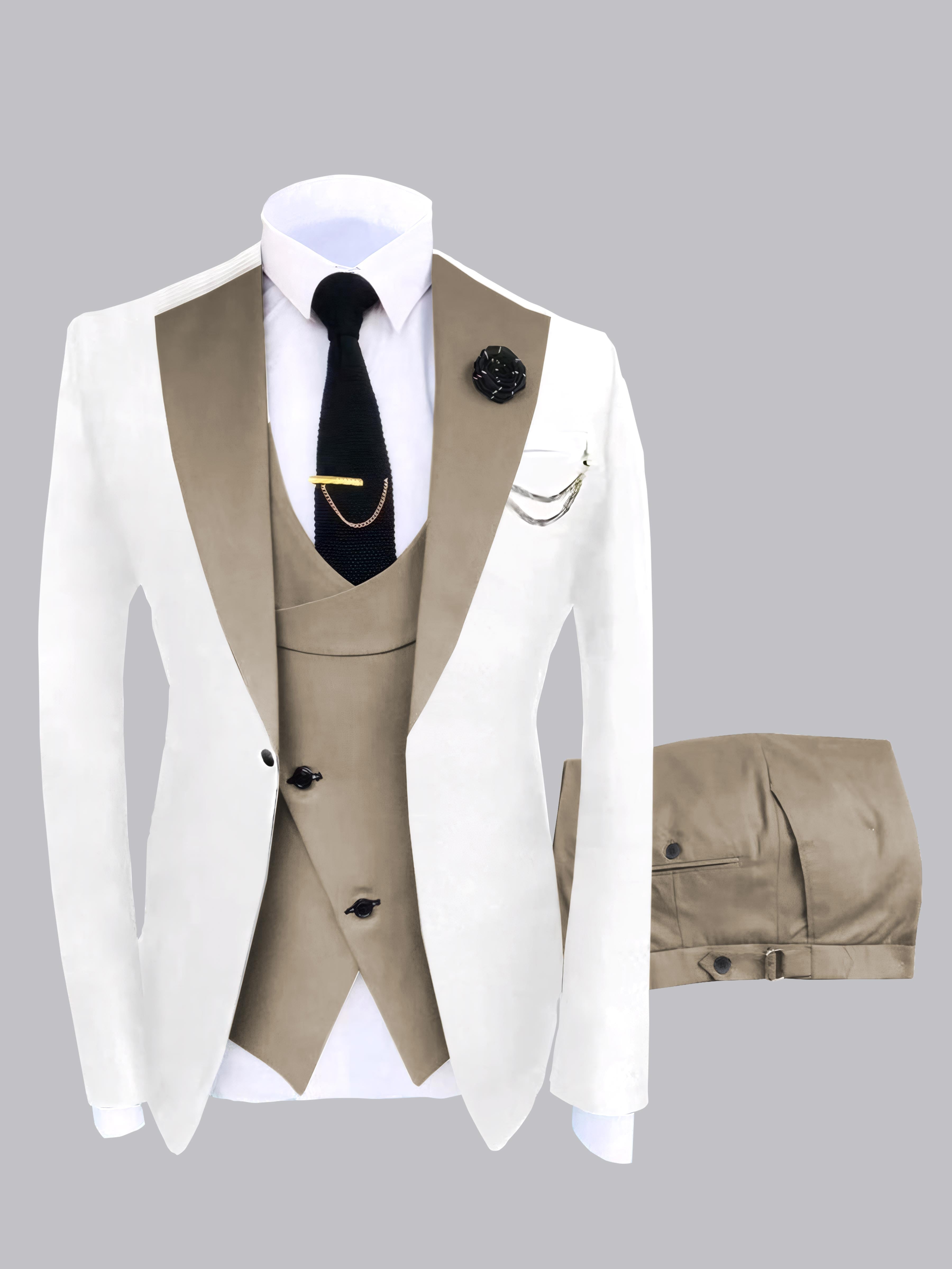Trendy Men's Color Block Design 3 Pieces Wedding Suits