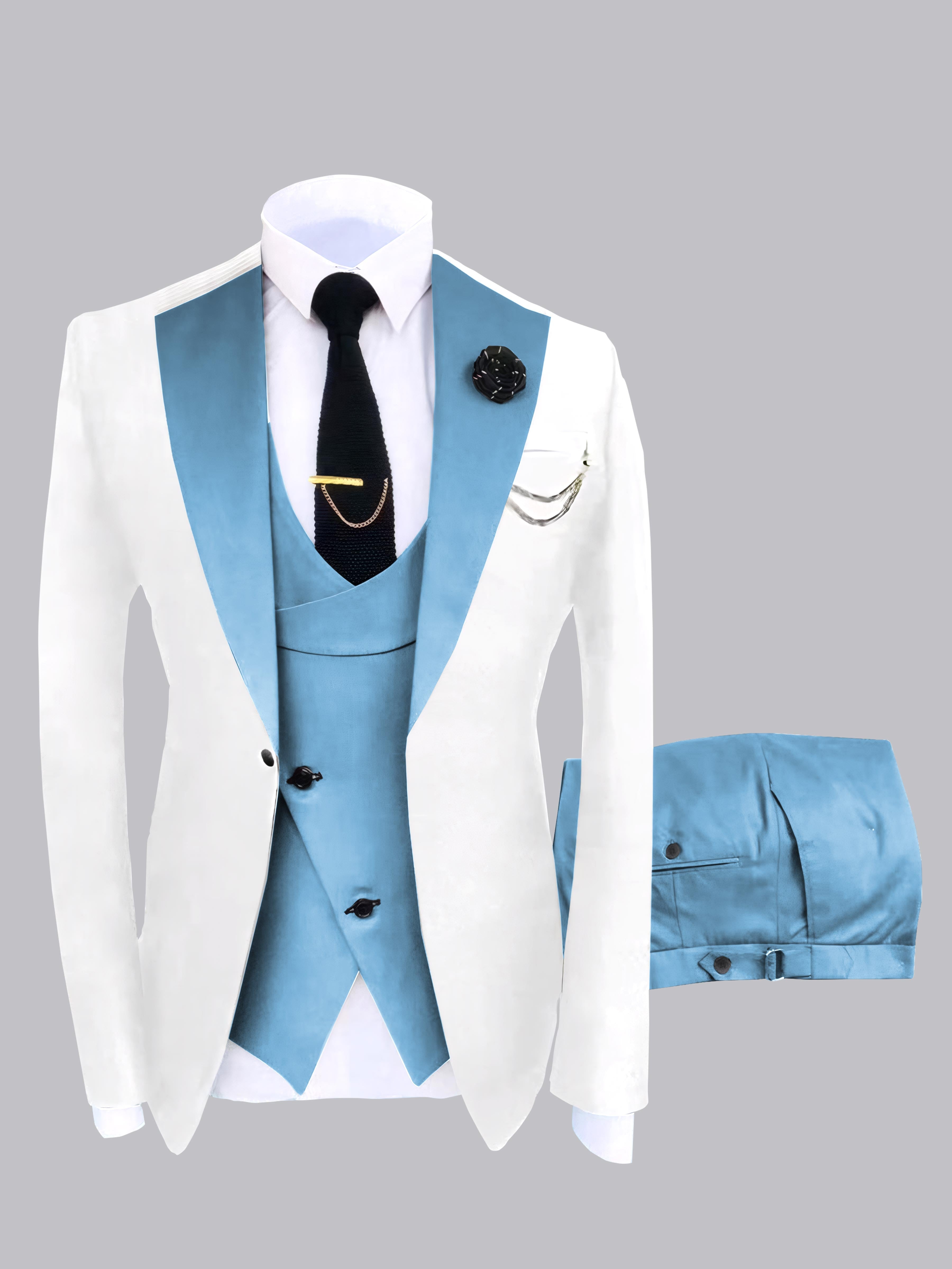 Trendy Men's Color Block Design 3 Pieces Wedding Suits