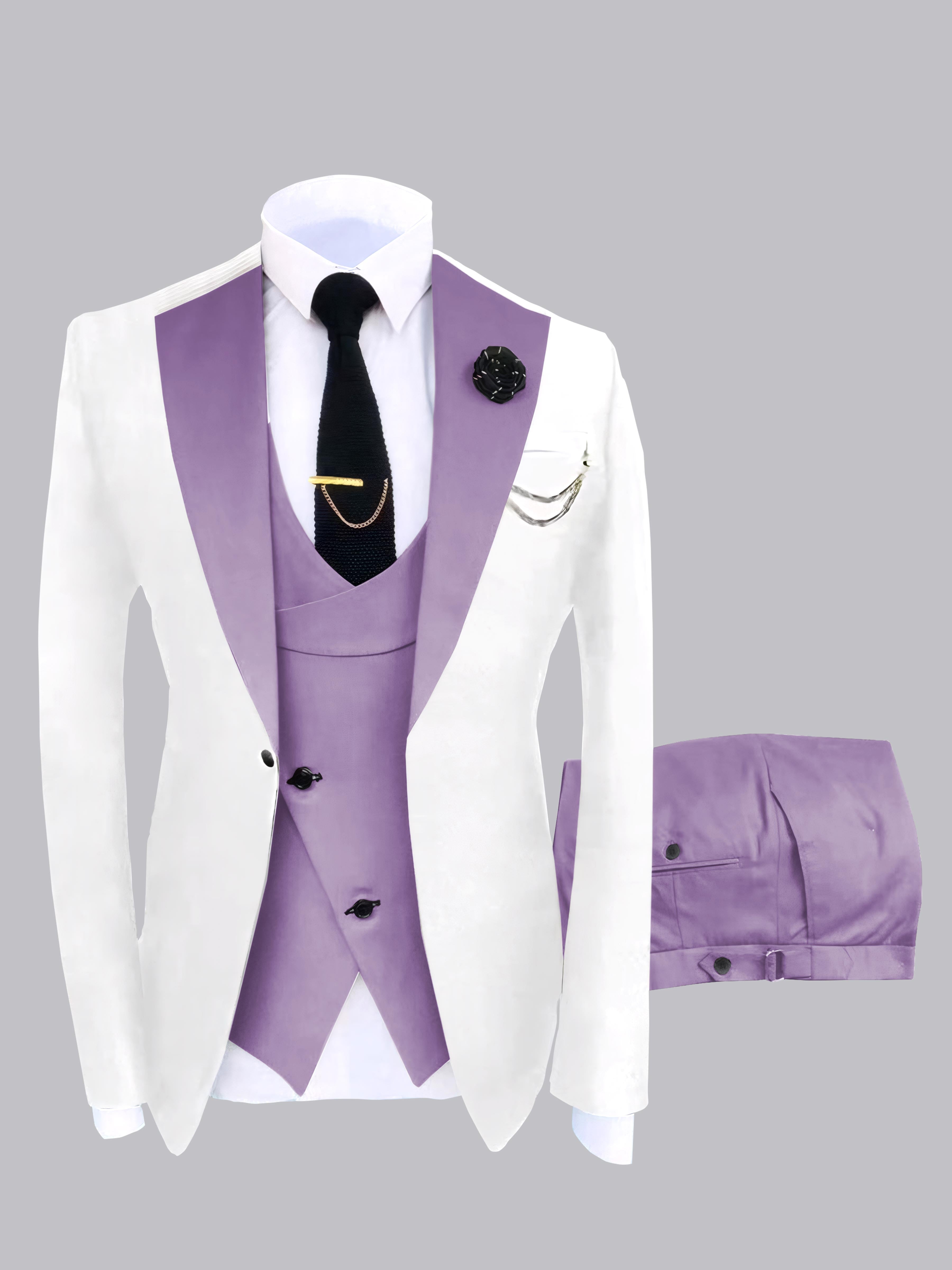 Trendy Men's Color Block Design 3 Pieces Wedding Suits