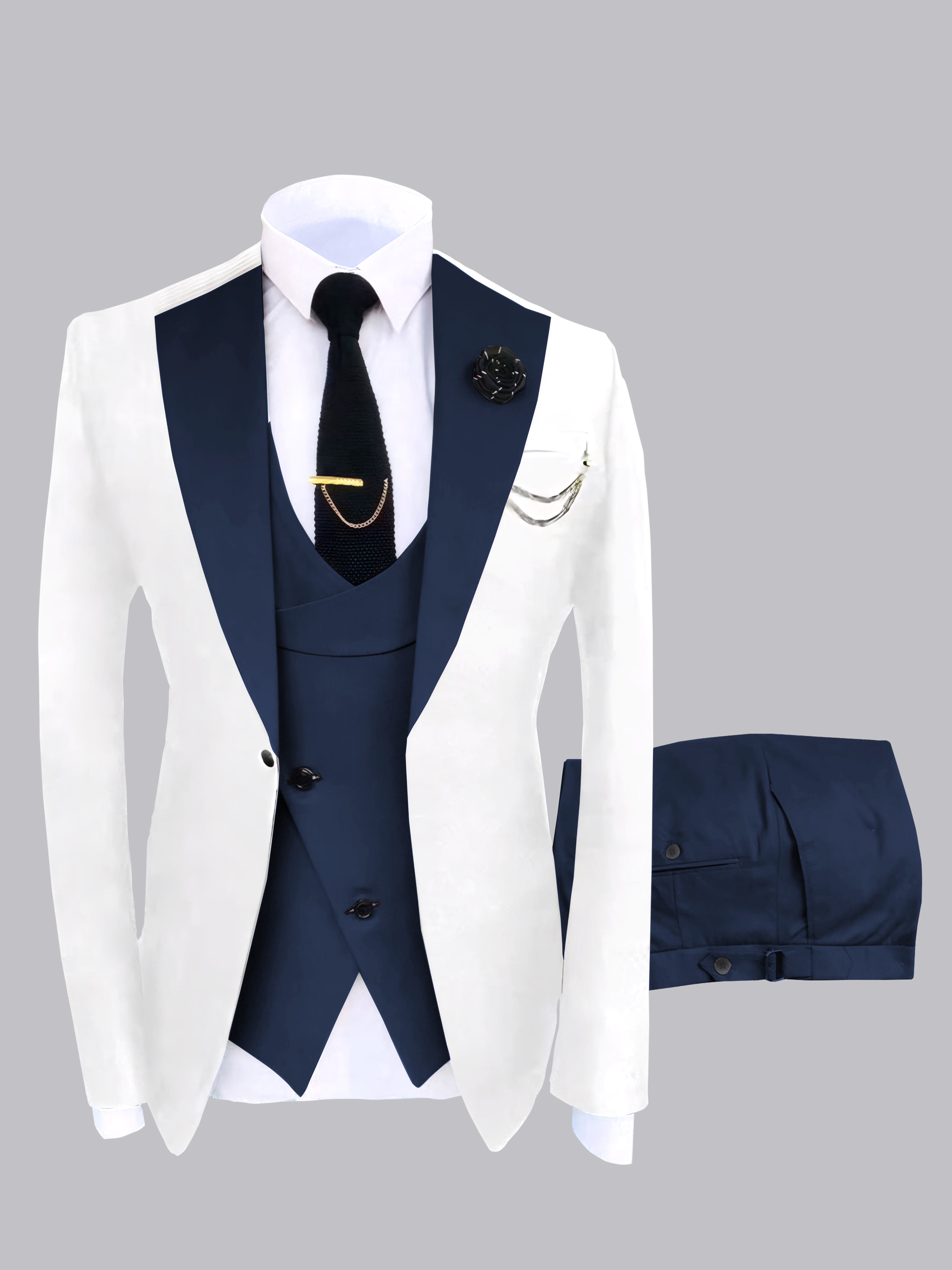 Trendy Men's Color Block Design 3 Pieces Wedding Suits