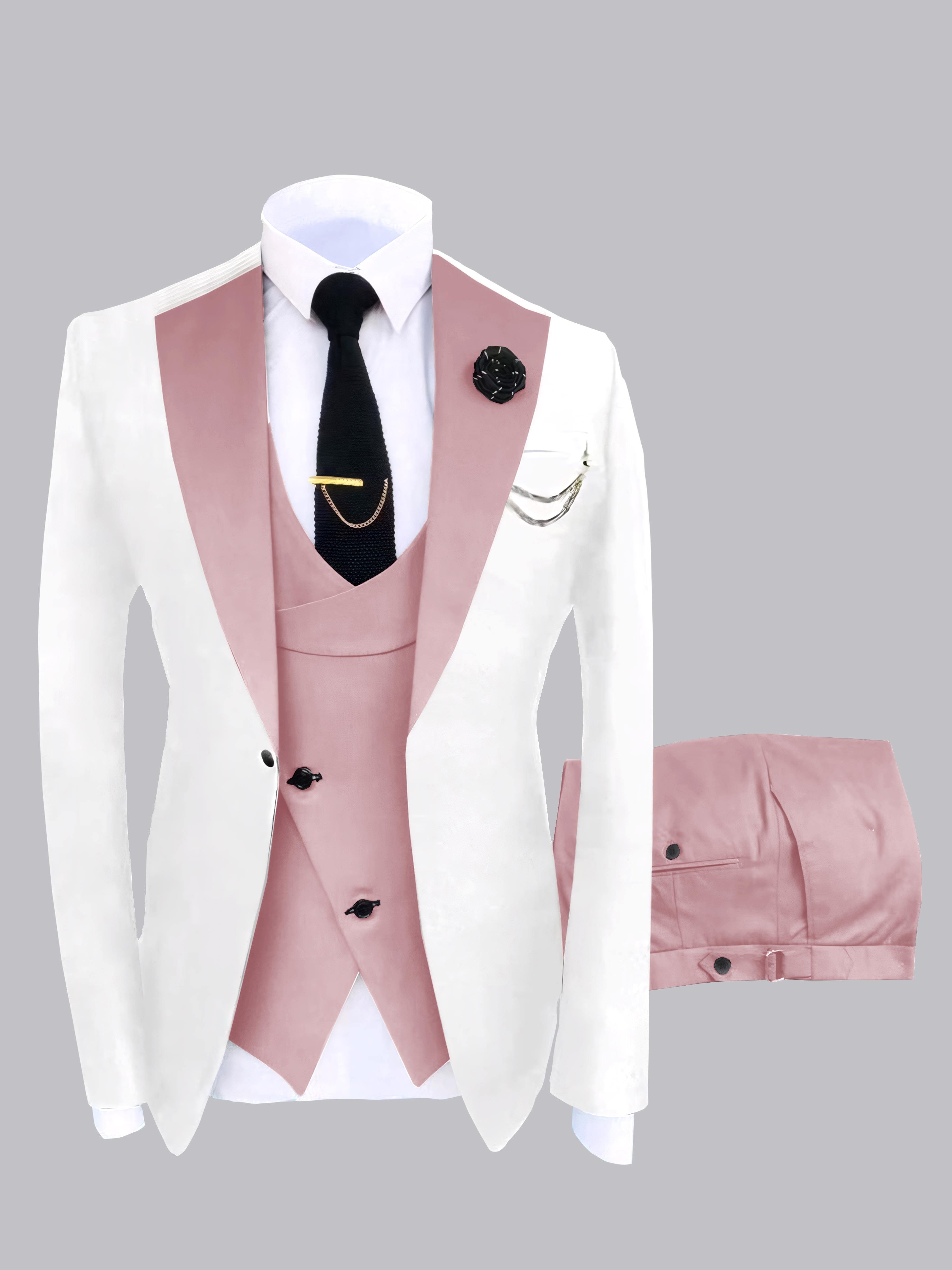 Trendy Men's Color Block Design 3 Pieces Wedding Suits