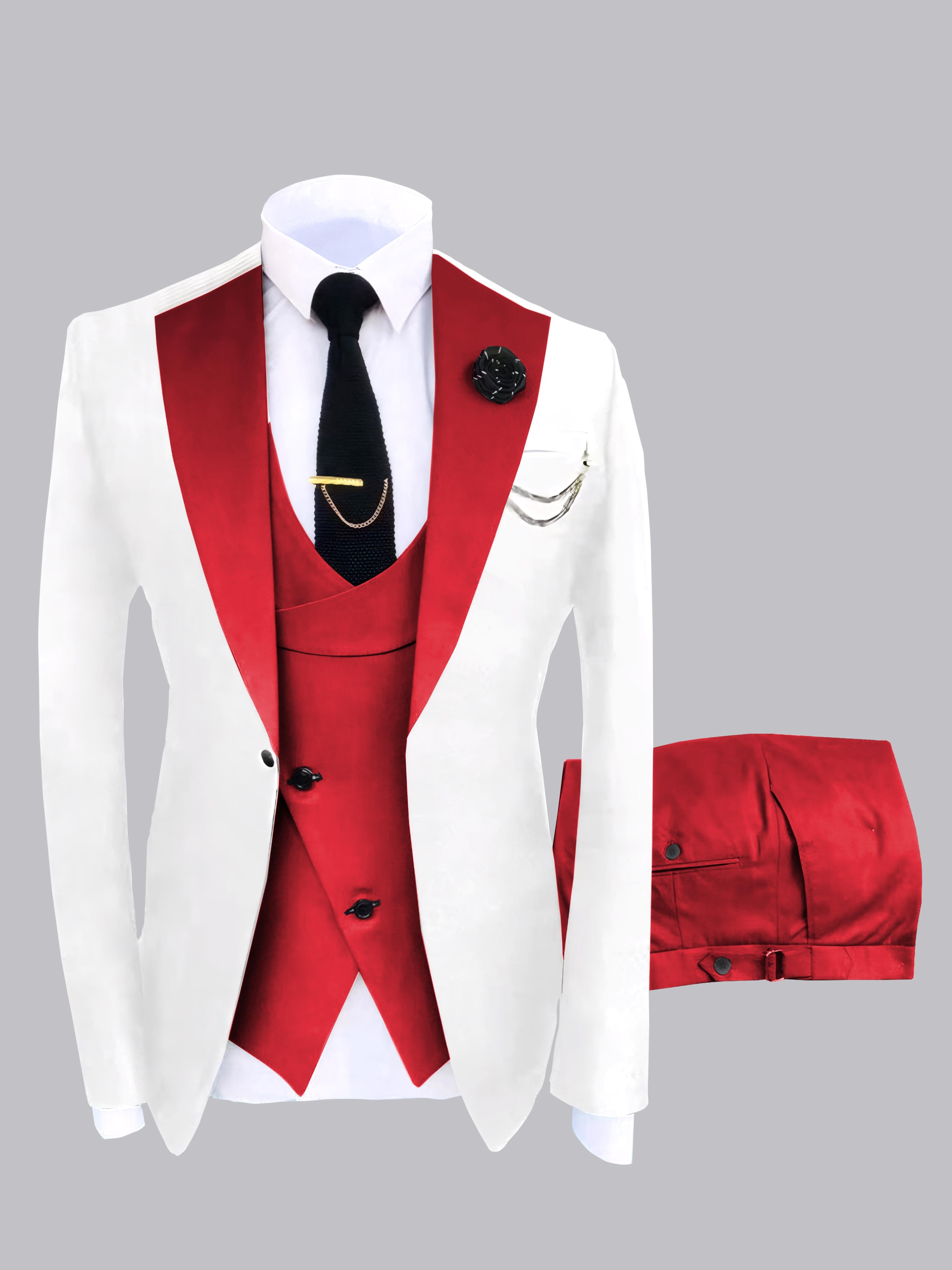 Trendy Men's Color Block Design 3 Pieces Wedding Suits