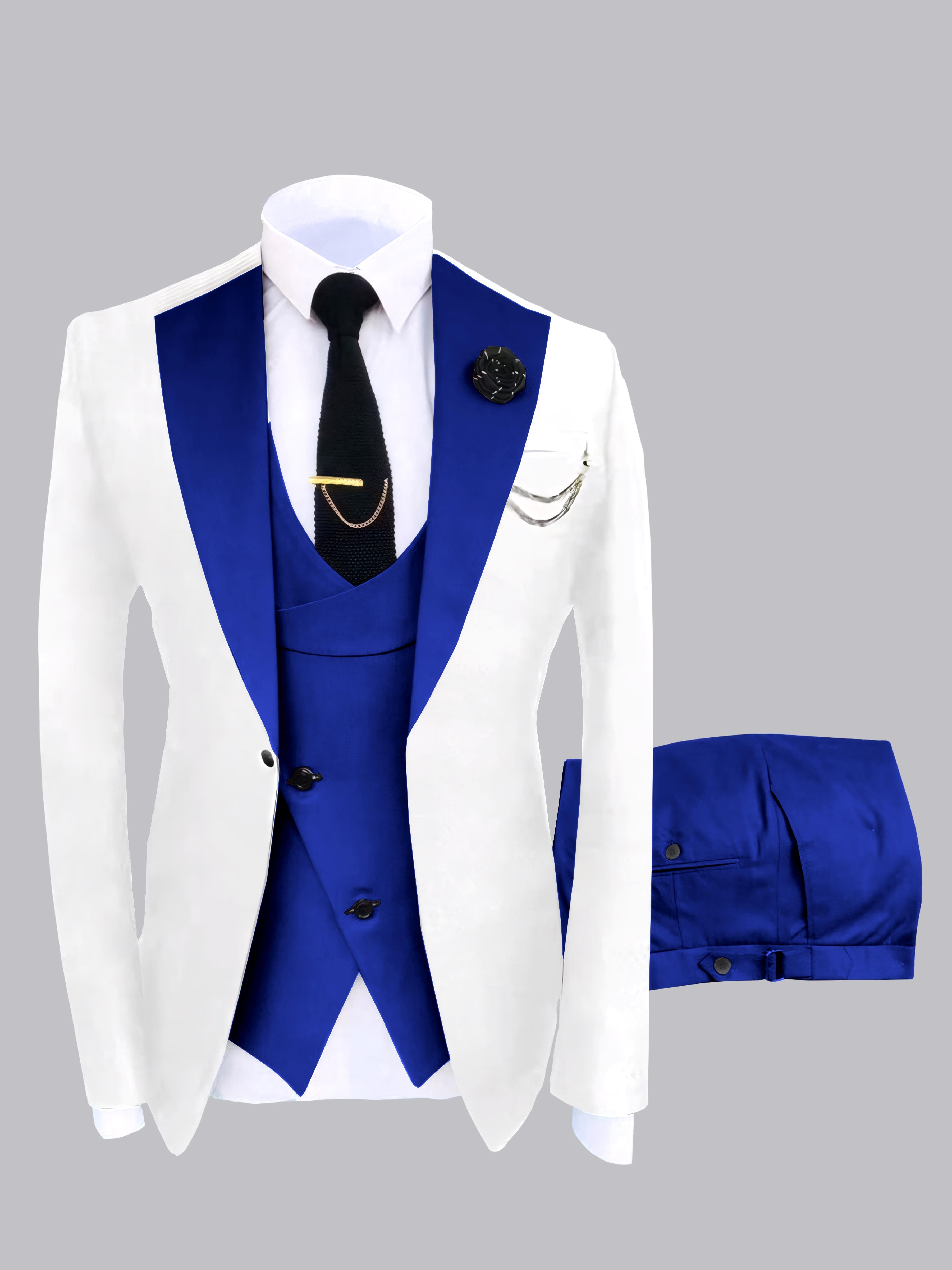 Trendy Men's Color Block Design 3 Pieces Wedding Suits