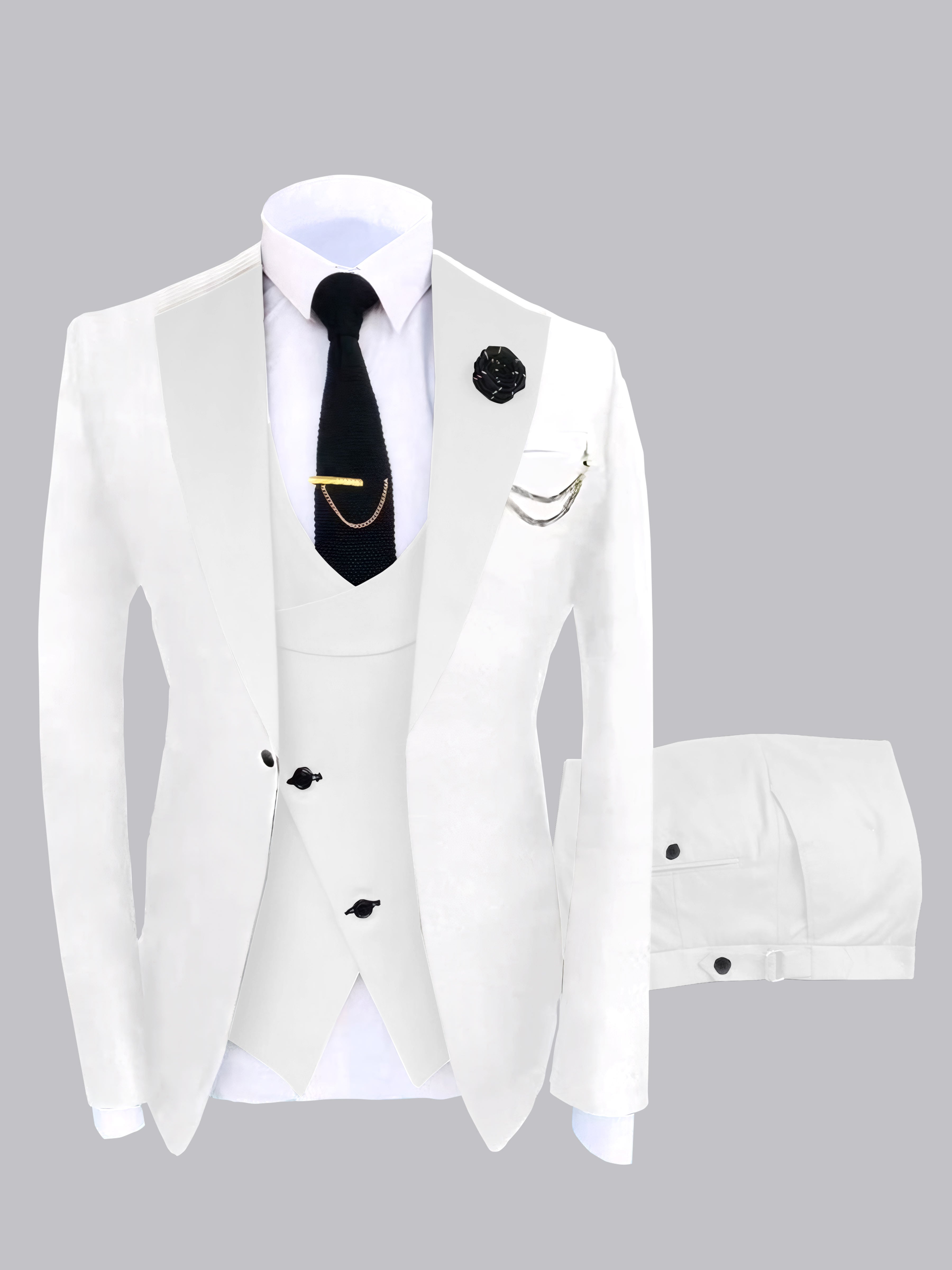 Trendy Men's Color Block Design 3 Pieces Wedding Suits