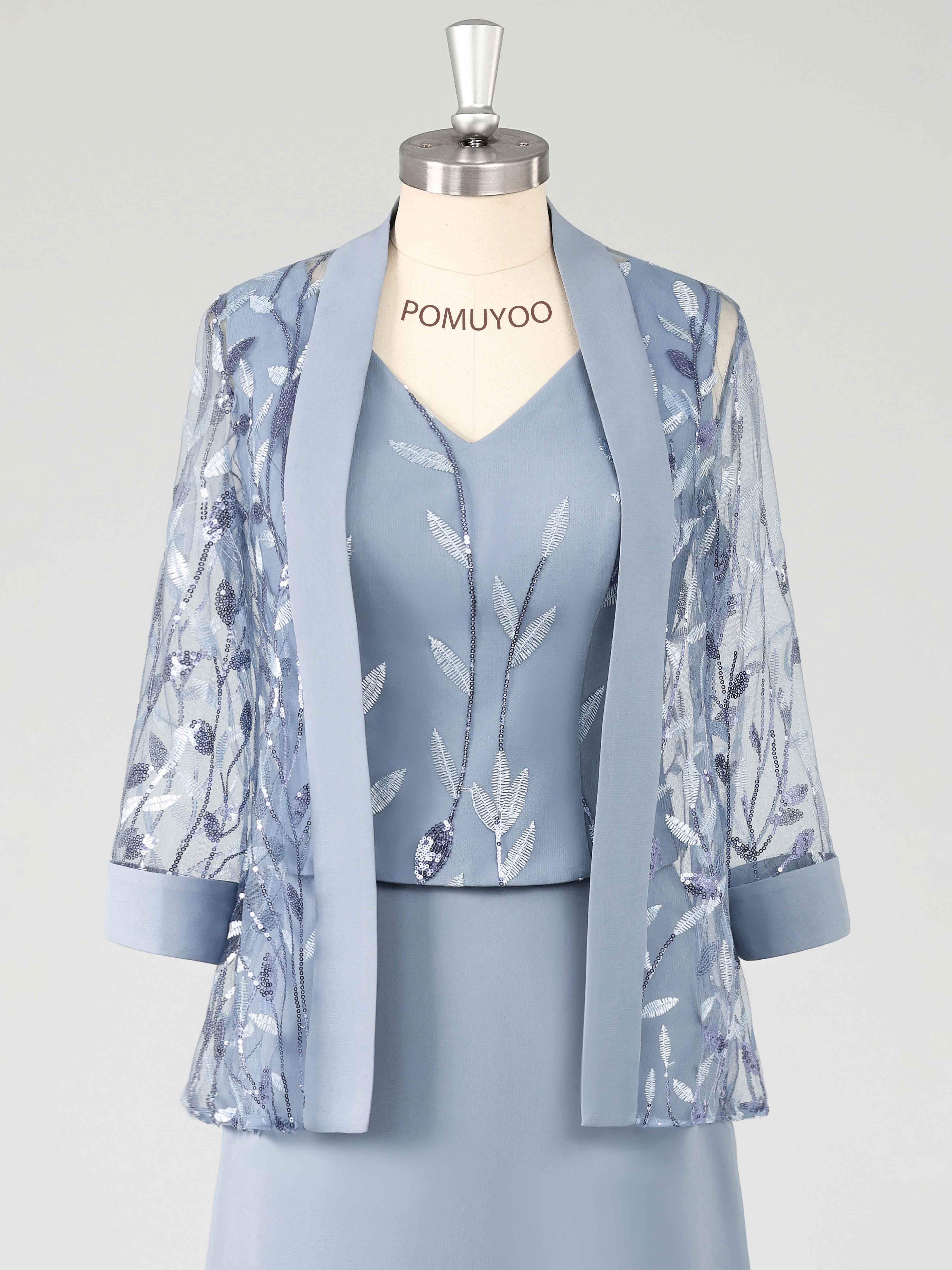 Trendy A-Line 3 Pieces Sequins Chiffon Maxi Mother of the Bride Dresses