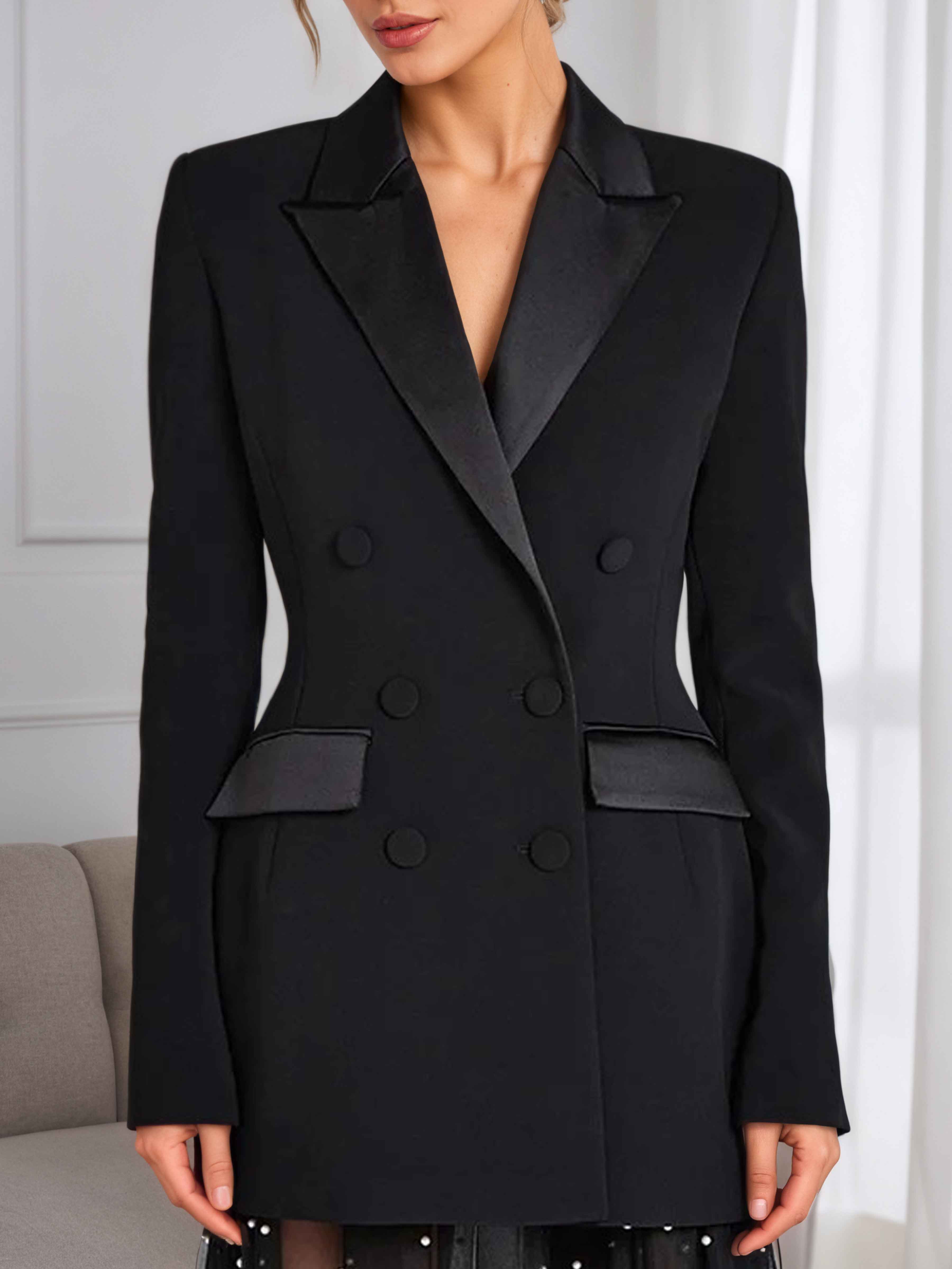 Trendy Women's Double Breasted Slim Fit Formal Blazer