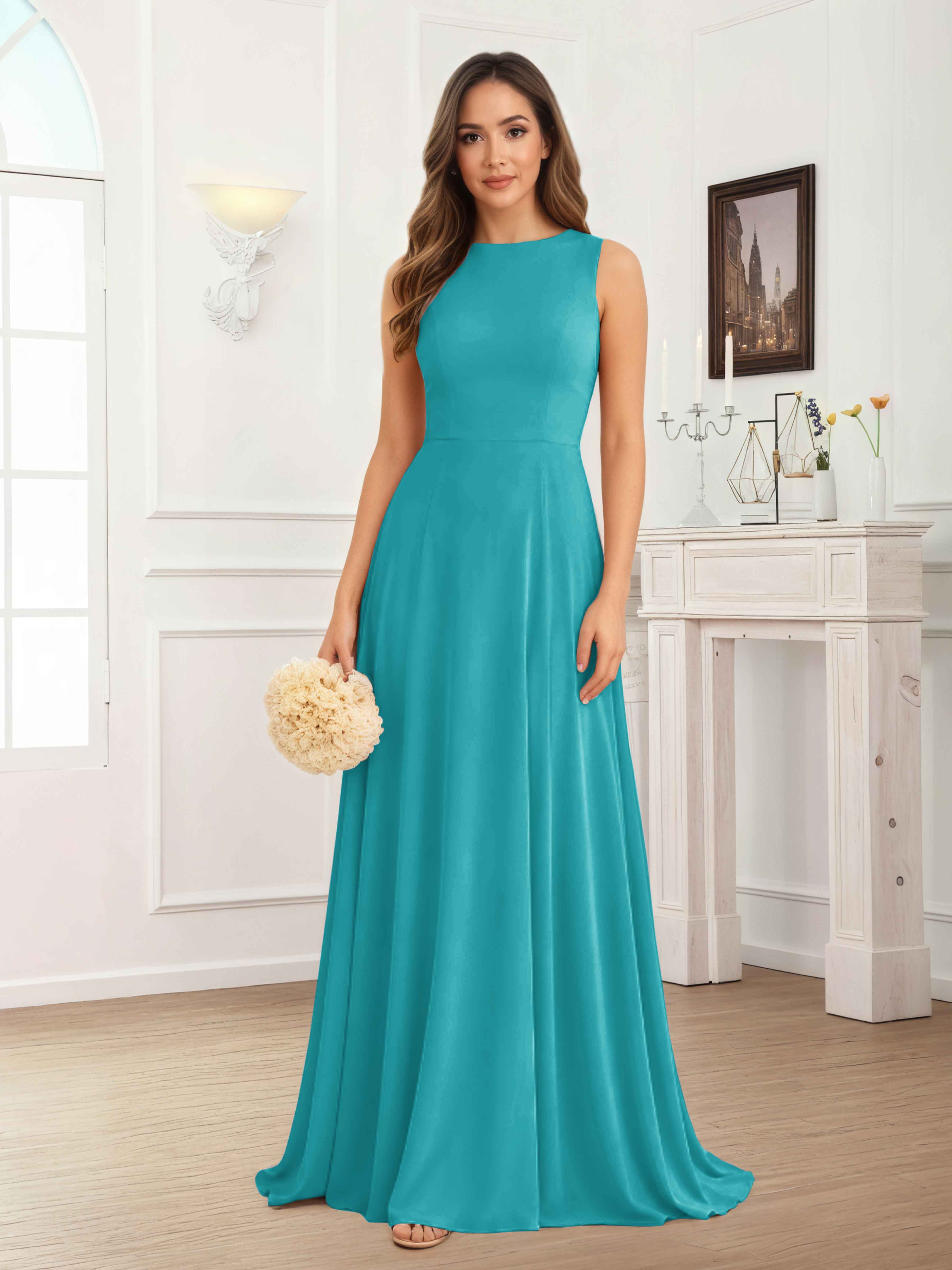 Fraelithra Modest Scoop A-Line Sleeveless Long Bridesmaid Dresses