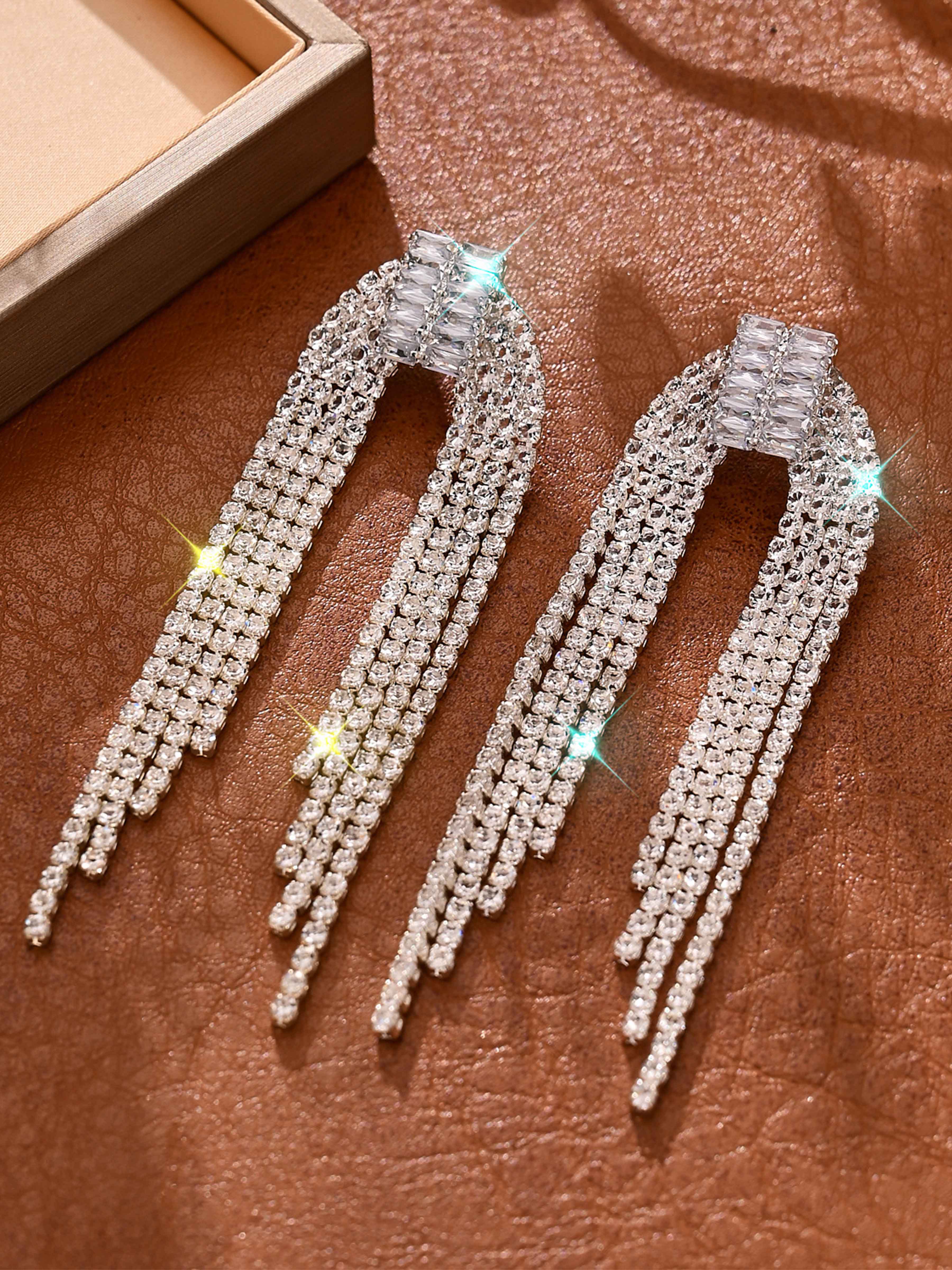 Unique Exquisite Rhinestones Long Earrings